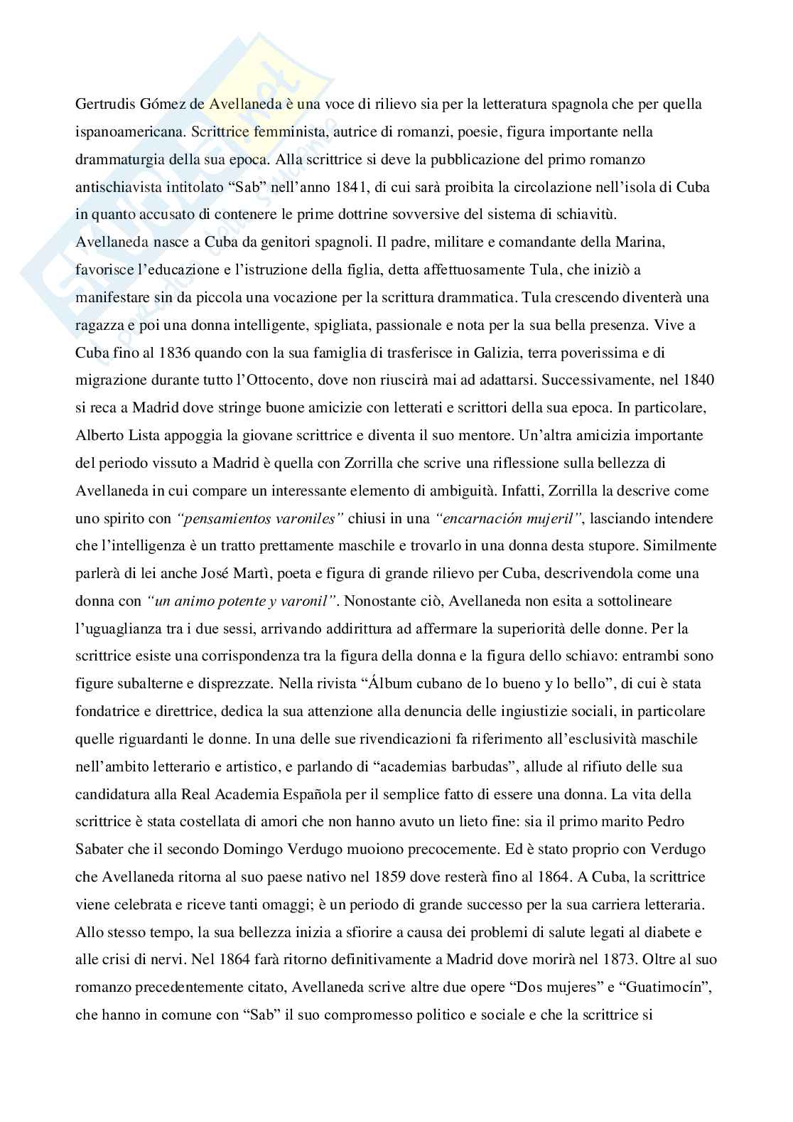 Appunti Gertrudis Gomez de Avellaneda Pag. 1