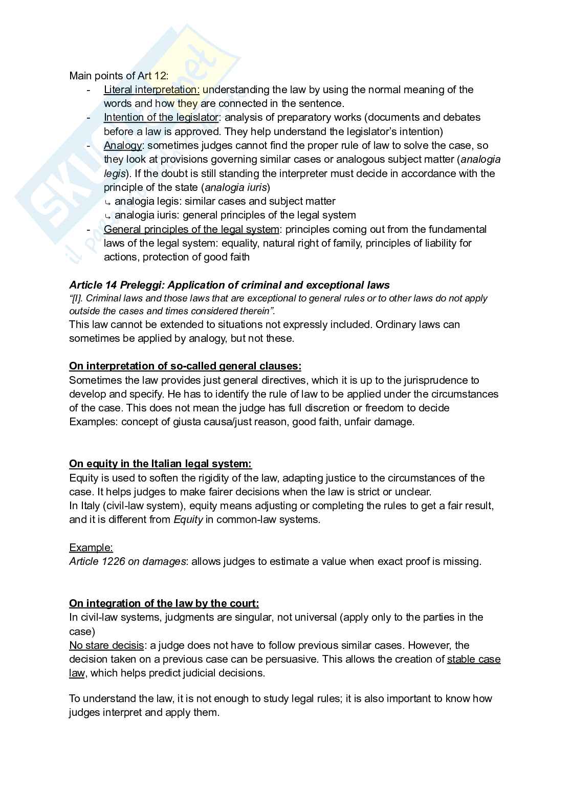 Riassunto esame Private law, Prof. Reali Alessio, libro consigliato Lecture on Italian Private Law , Reali Pag. 11