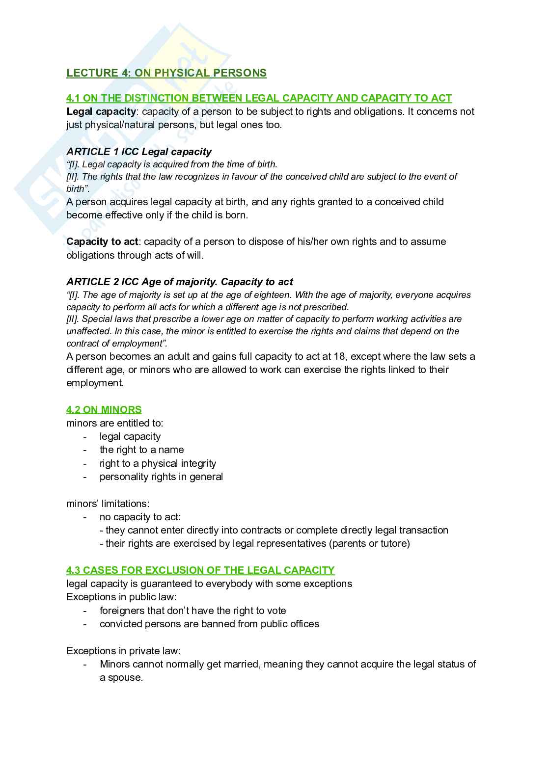 Riassunto esame Private law, Prof. Reali Alessio, libro consigliato Lecture on Italian Private Law , Reali Pag. 21