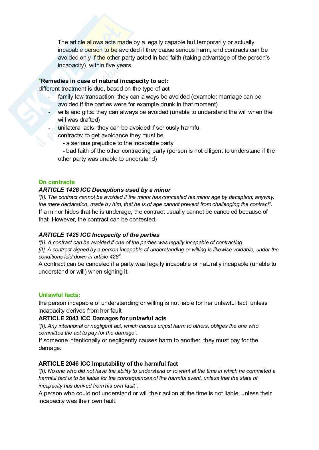 Riassunto esame Private law, Prof. Reali Alessio, libro consigliato Lecture on Italian Private Law , Reali Pag. 26