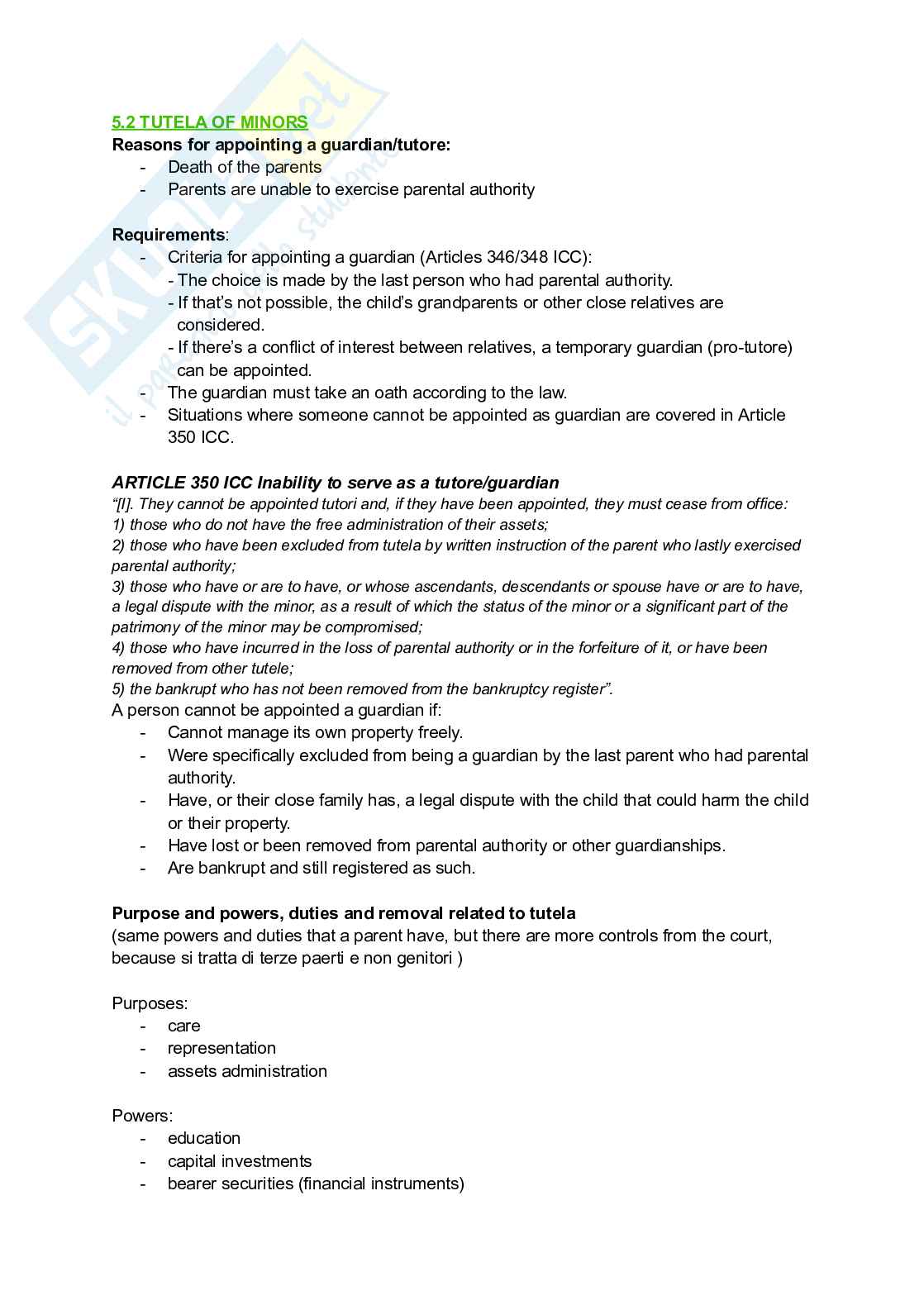 Riassunto esame Private law, Prof. Reali Alessio, libro consigliato Lecture on Italian Private Law , Reali Pag. 31