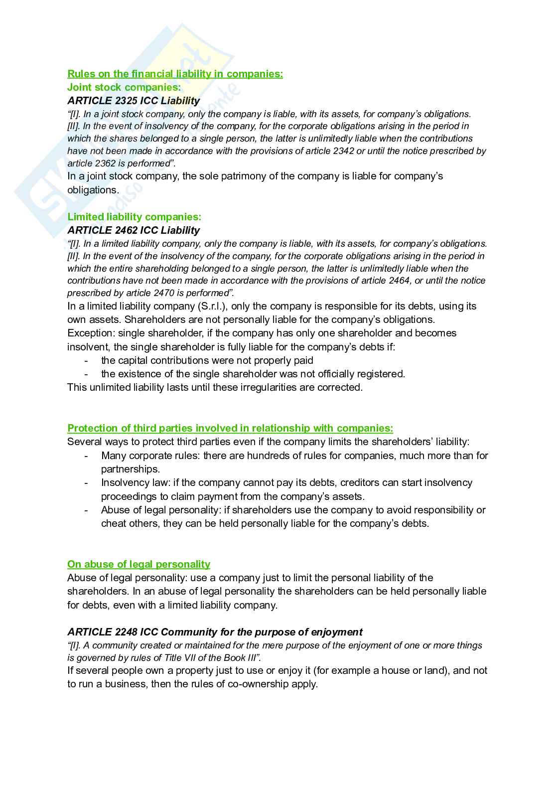 Riassunto esame Private law, Prof. Reali Alessio, libro consigliato Lecture on Italian Private Law , Reali Pag. 41