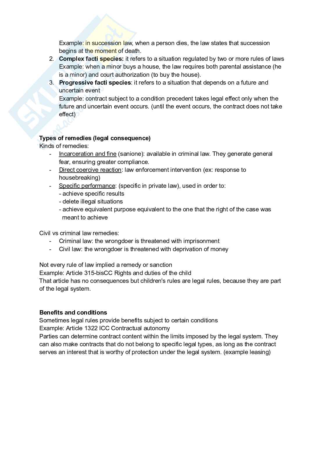 Riassunto esame Private law, Prof. Reali Alessio, libro consigliato Lecture on Italian Private Law , Reali Pag. 6