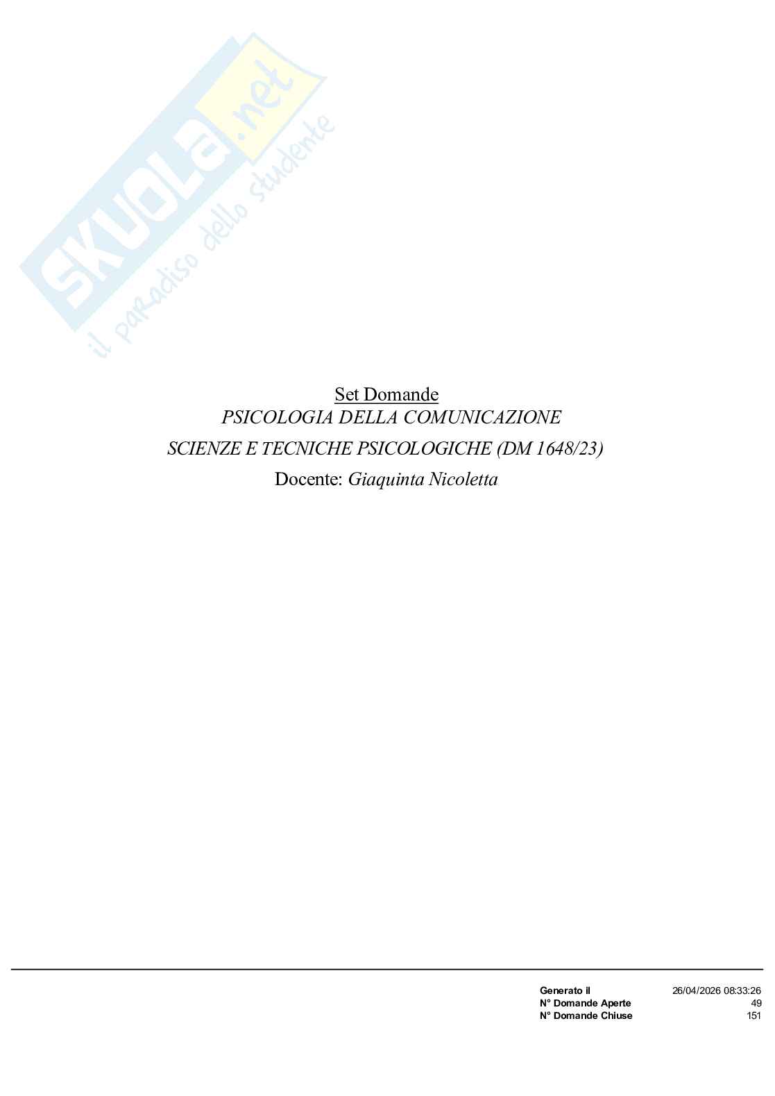 Paniere Psicologia della comunicazione Pag. 1