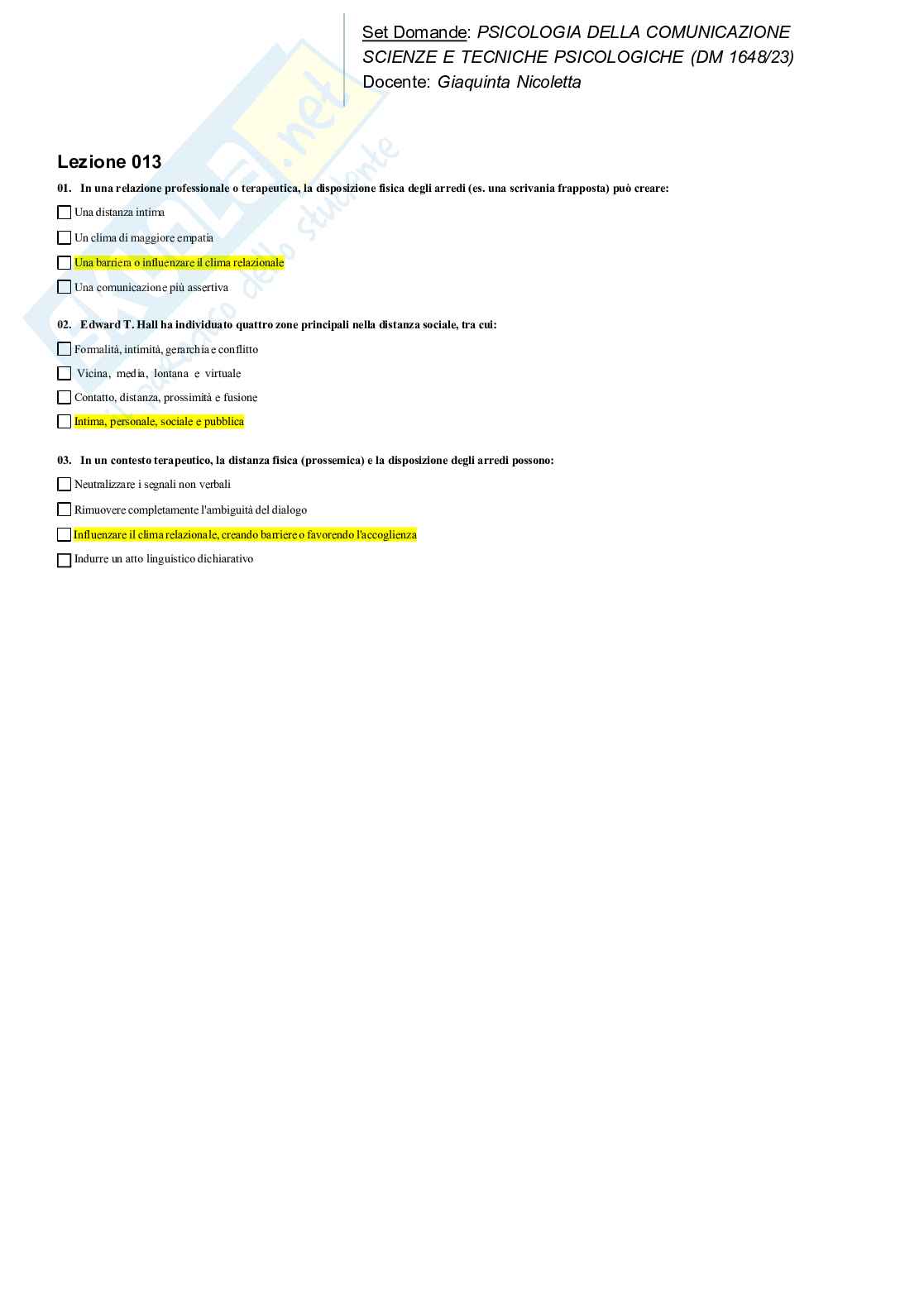 Paniere Psicologia della comunicazione Pag. 16