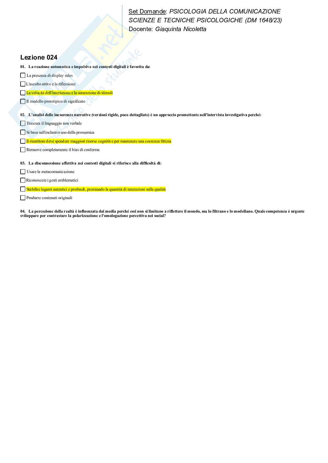 Paniere Psicologia della comunicazione Pag. 26