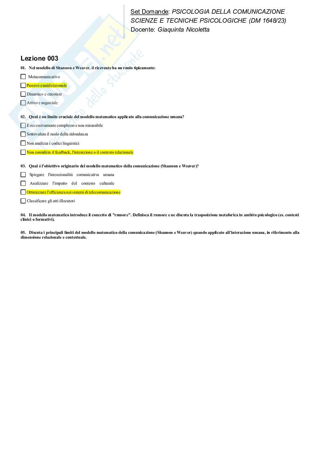 Paniere Psicologia della comunicazione Pag. 6