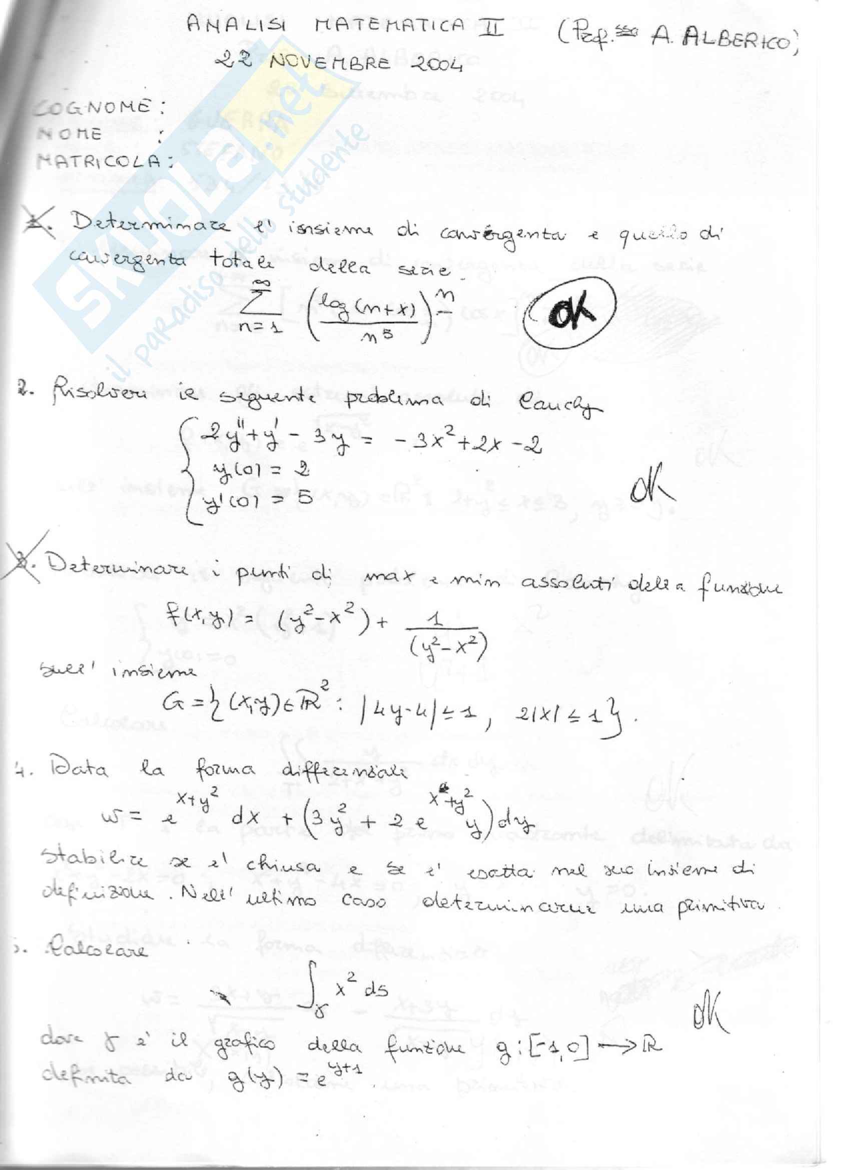 Analisi Matematica - 22/11/2004 Pag. 1