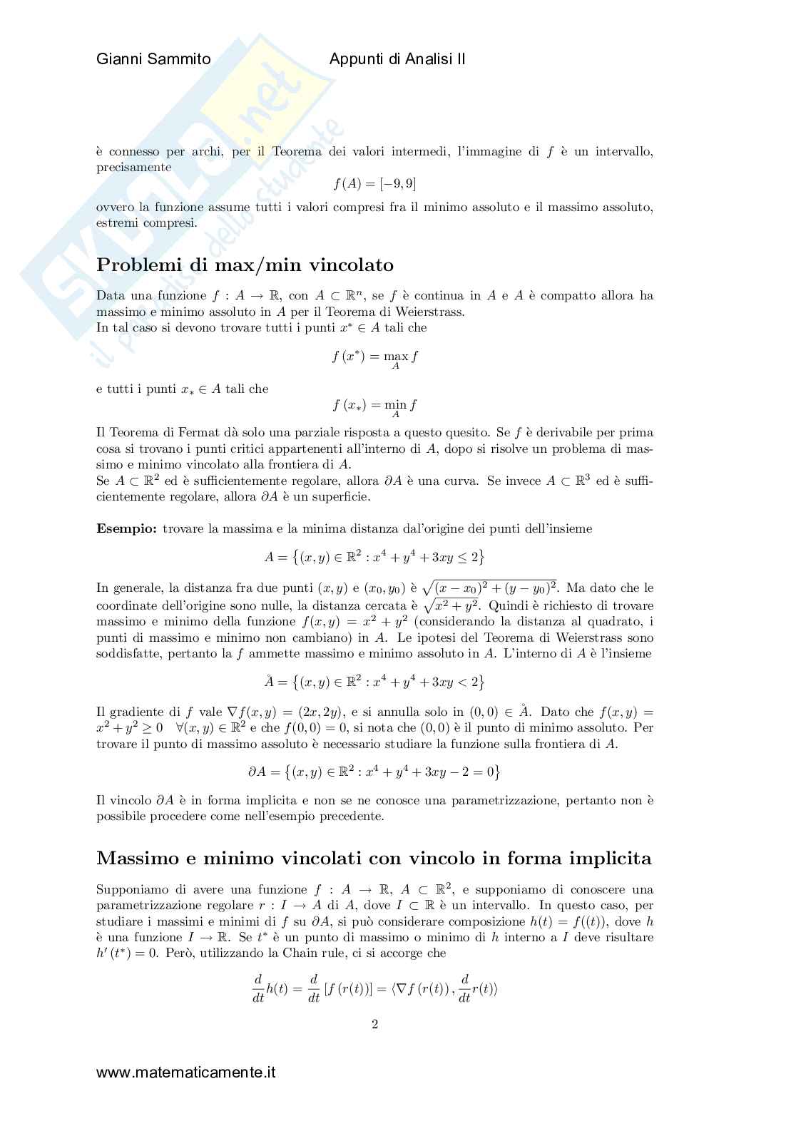 Massimi e minimi vincolati Pag. 2