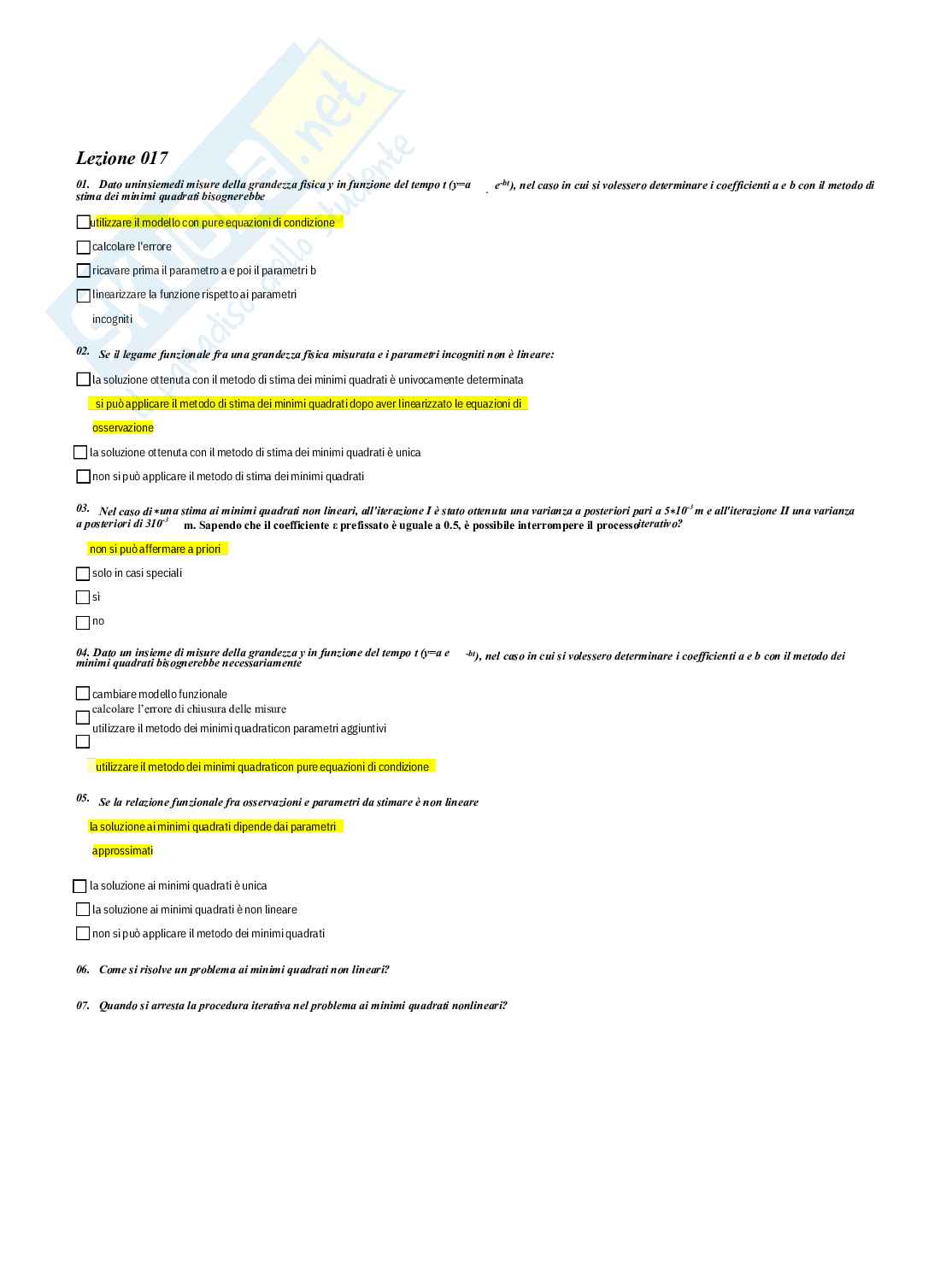 Geomatica – Preparazione esame – Paniere completo risposte chiuse (216) – A.A. 2025/2026 Pag. 16