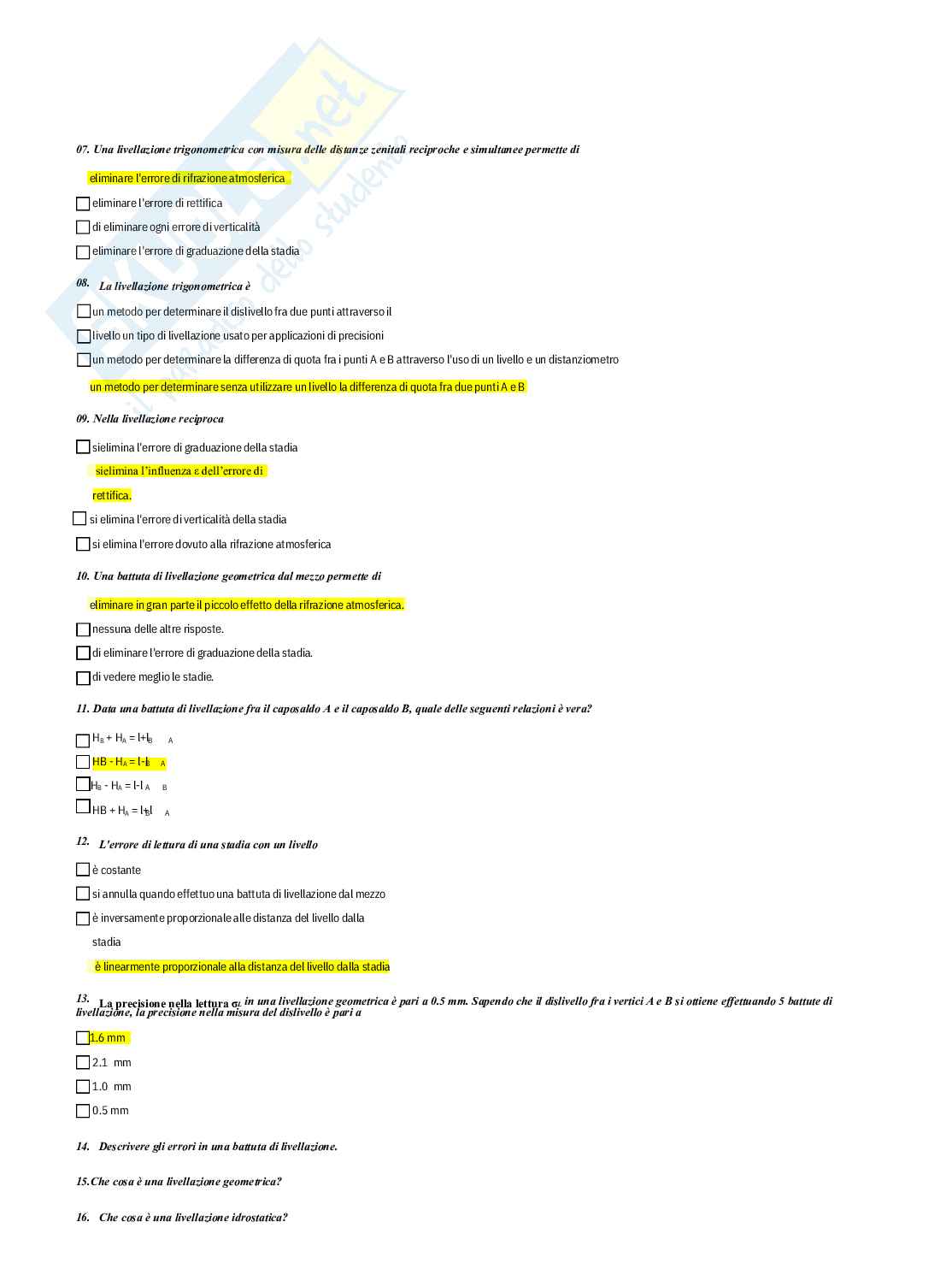 Geomatica – Preparazione esame – Paniere completo risposte chiuse (216) – A.A. 2025/2026 Pag. 31
