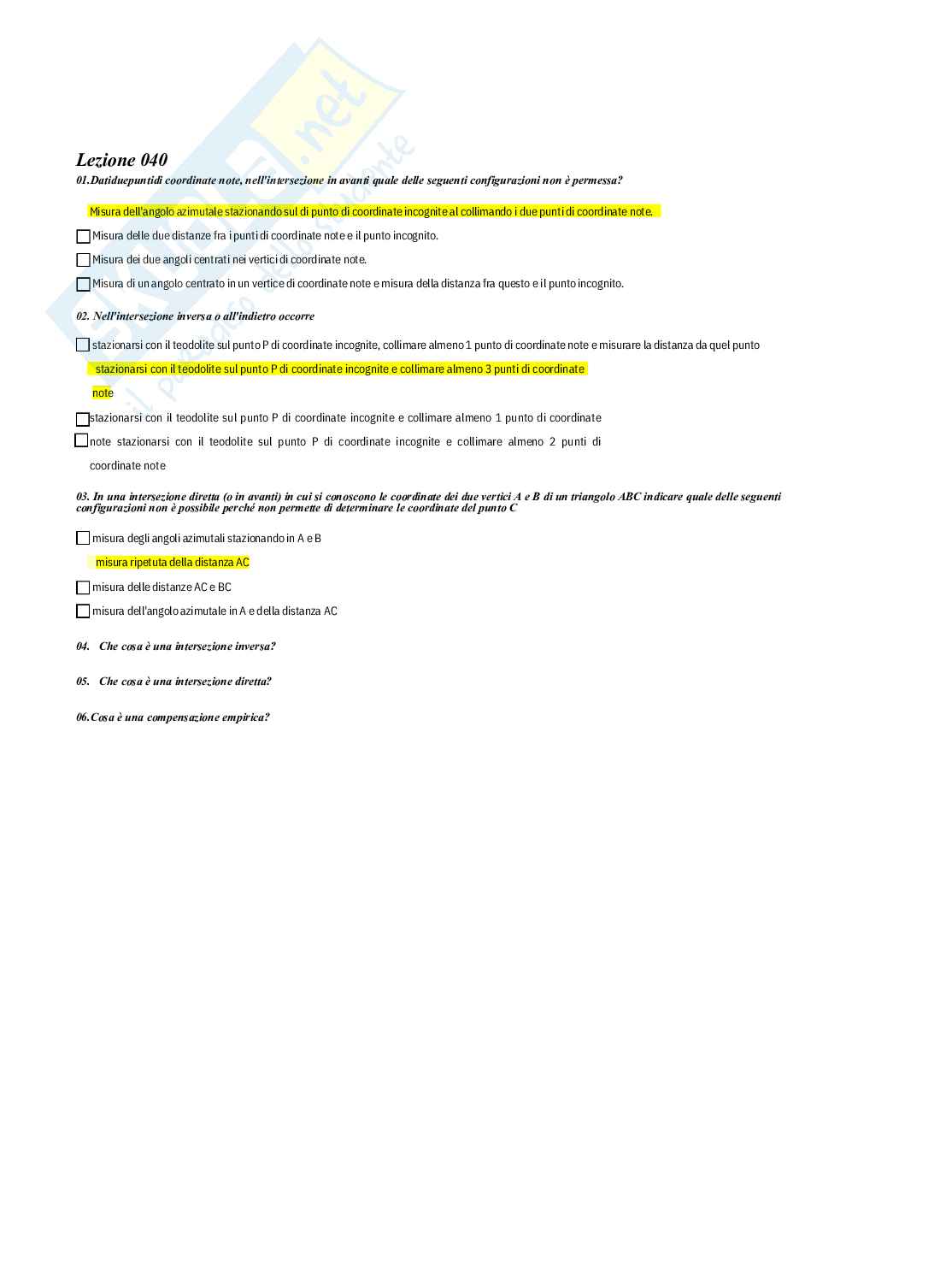 Geomatica – Preparazione esame – Paniere completo risposte chiuse (216) – A.A. 2025/2026 Pag. 36