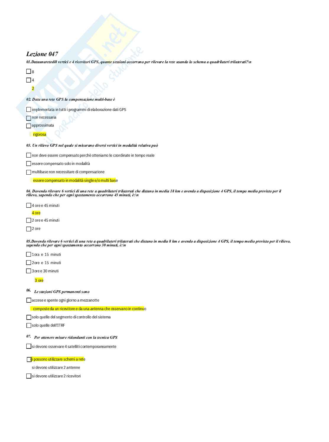 Geomatica – Preparazione esame – Paniere completo risposte chiuse (216) – A.A. 2025/2026 Pag. 46