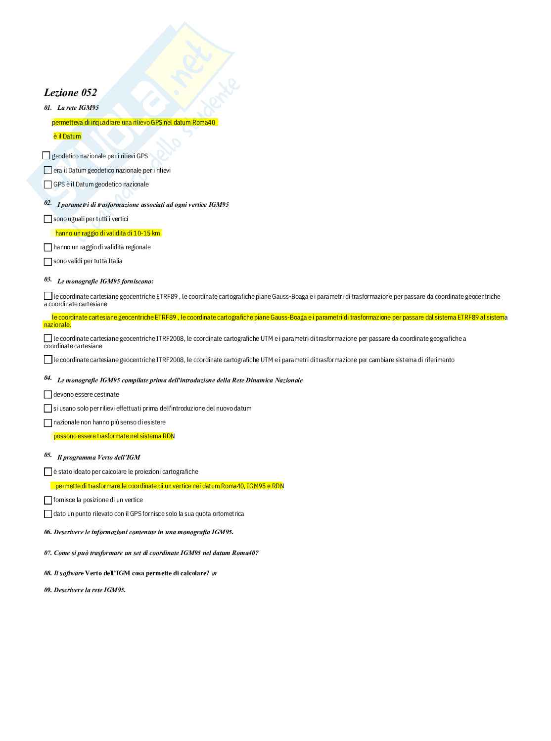 Geomatica – Preparazione esame – Paniere completo risposte chiuse (216) – A.A. 2025/2026 Pag. 51