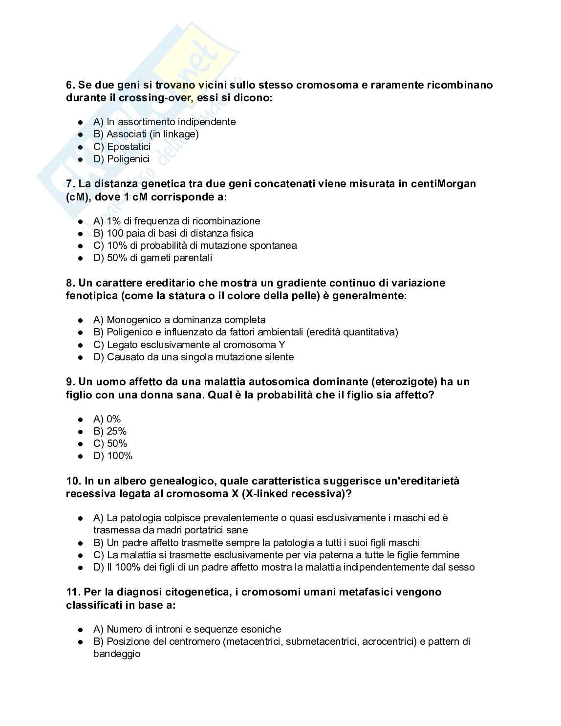 200+ Quiz Biologia generale, cellulare, molecolare e genetica svolti e commentati - Semestre Filtro 2026/2027 Pag. 11