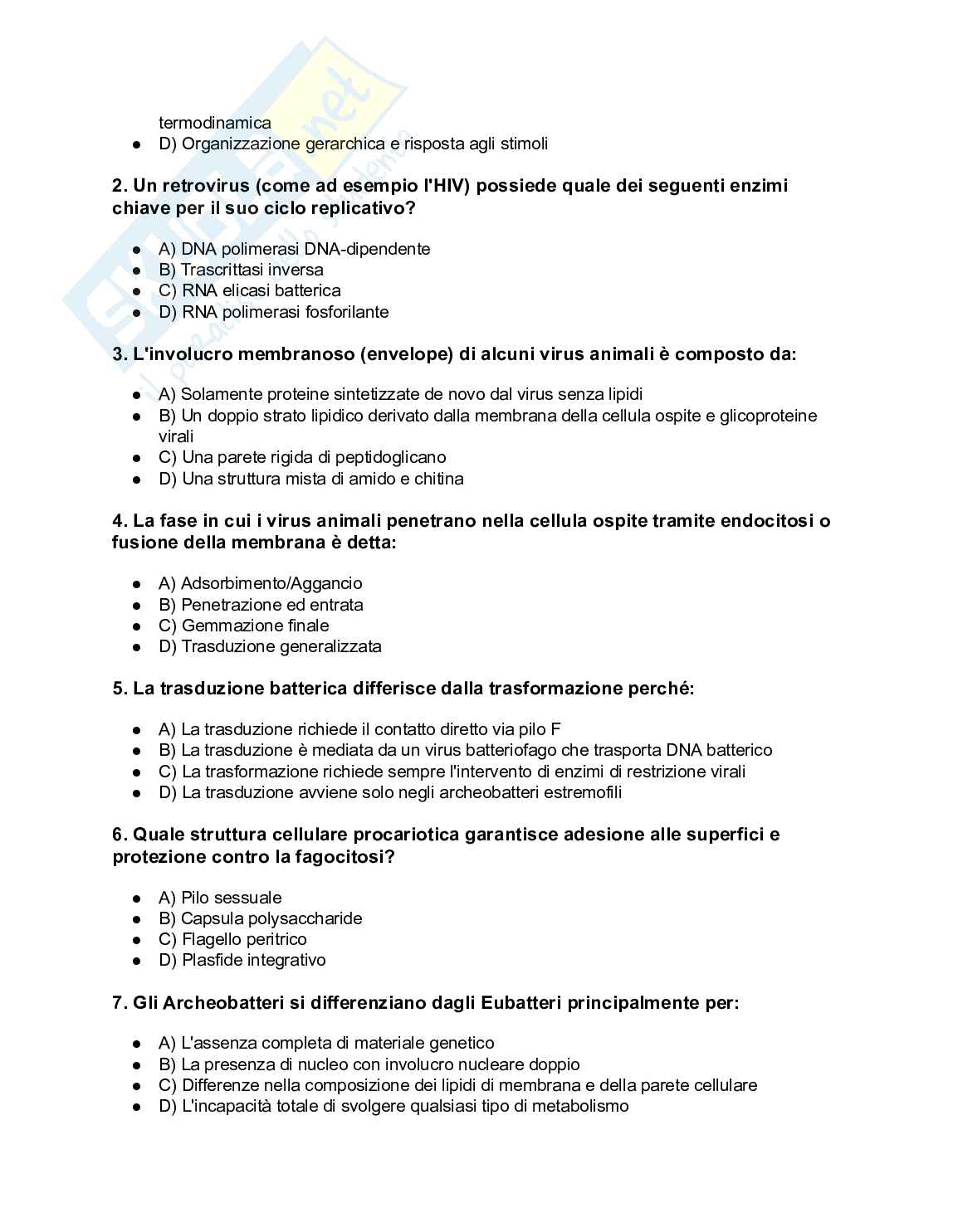 200+ Quiz Biologia generale, cellulare, molecolare e genetica svolti e commentati - Semestre Filtro 2026/2027 Pag. 2