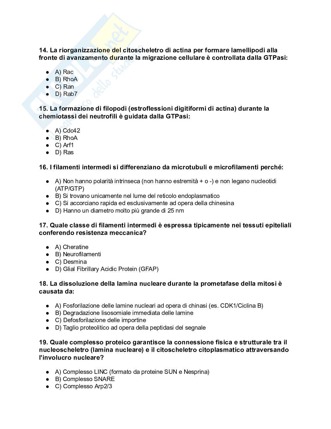 200+ Quiz Biologia generale, cellulare, molecolare e genetica svolti e commentati - Semestre Filtro 2026/2027 Pag. 21