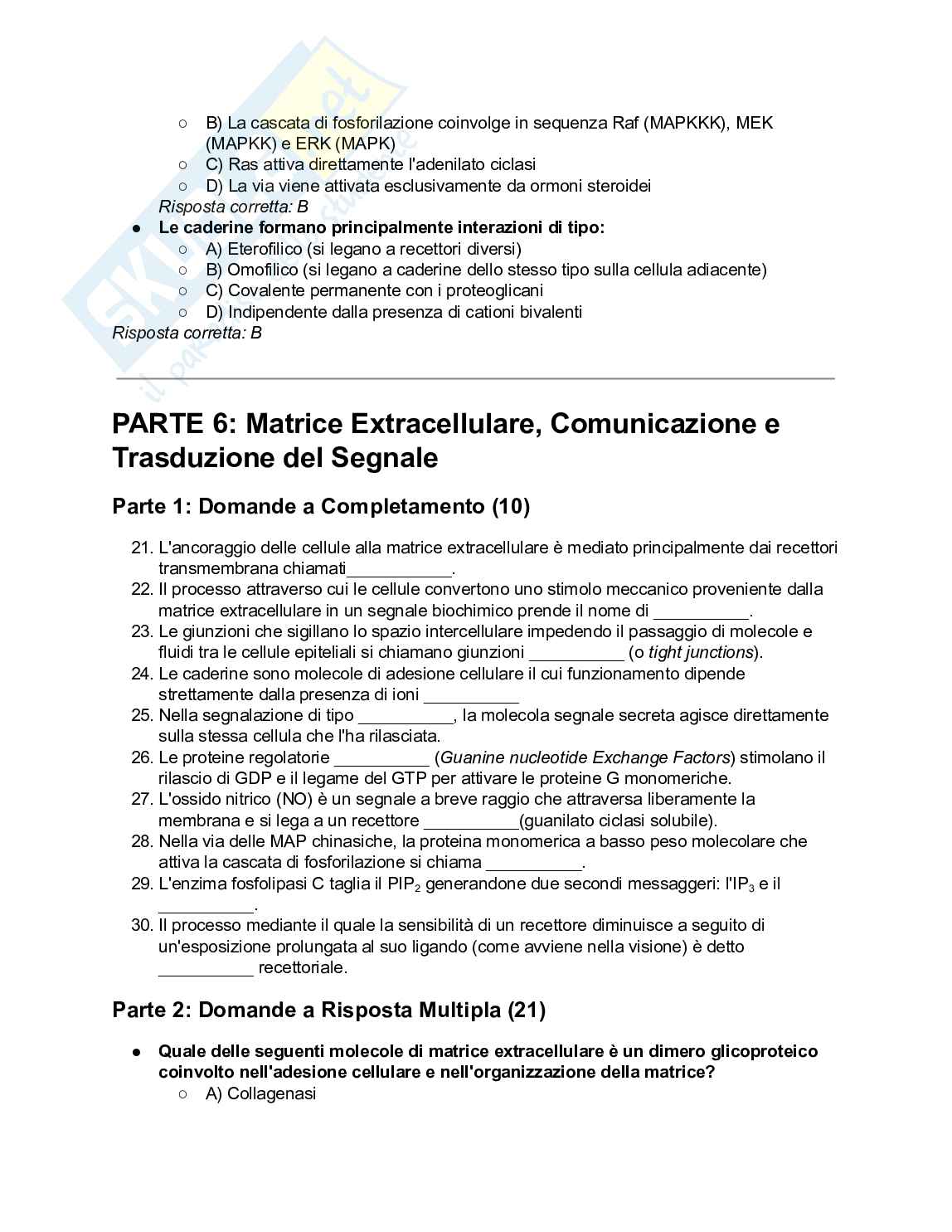 200+ Quiz Biologia generale, cellulare, molecolare e genetica svolti e commentati - Semestre Filtro 2026/2027 Pag. 26