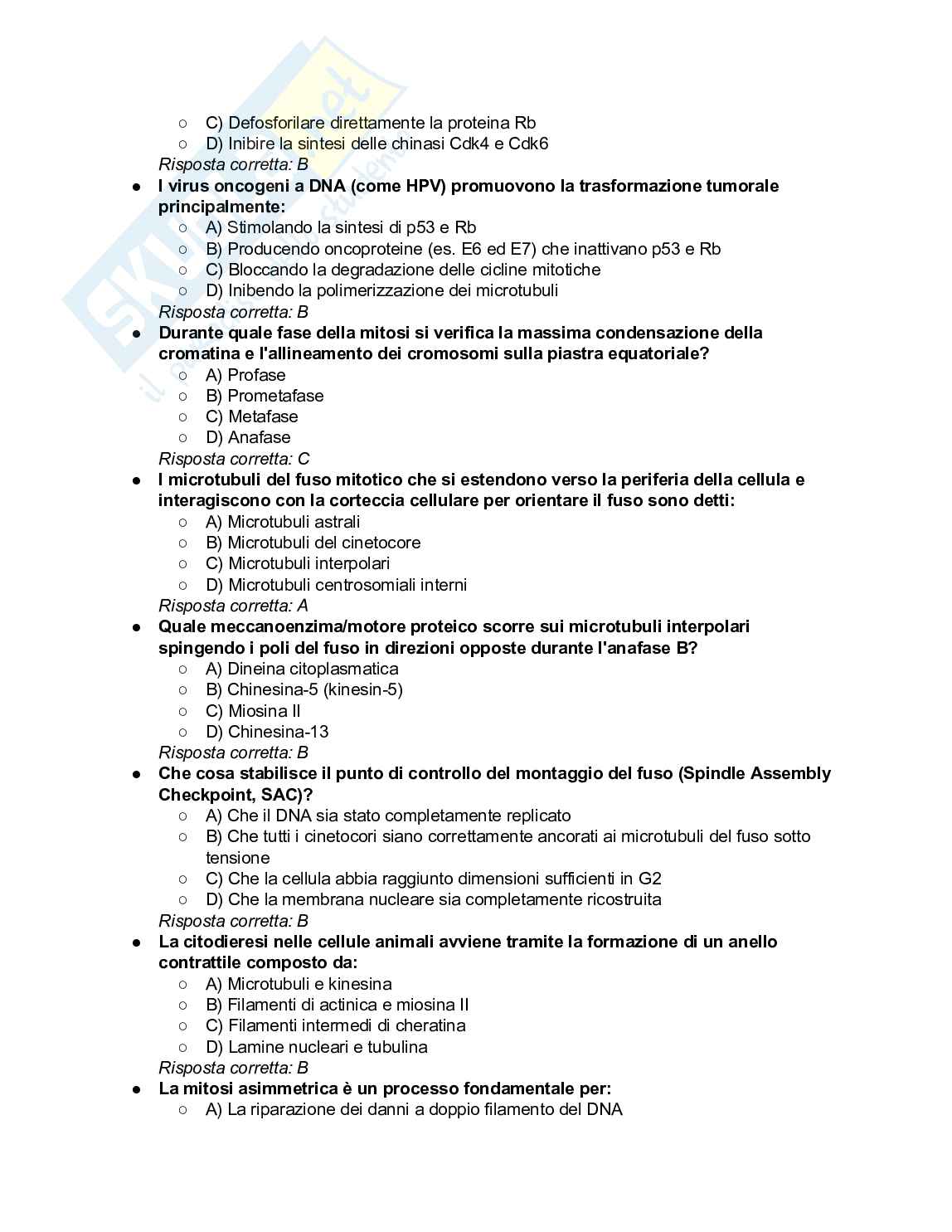 200+ Quiz Biologia generale, cellulare, molecolare e genetica svolti e commentati - Semestre Filtro 2026/2027 Pag. 31