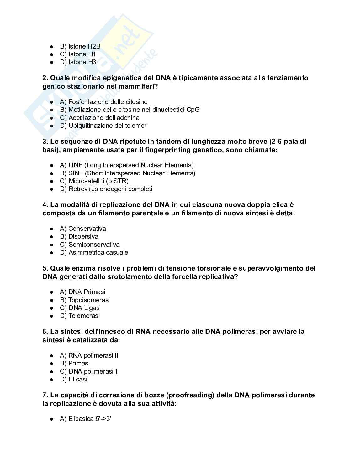 200+ Quiz Biologia generale, cellulare, molecolare e genetica svolti e commentati - Semestre Filtro 2026/2027 Pag. 6