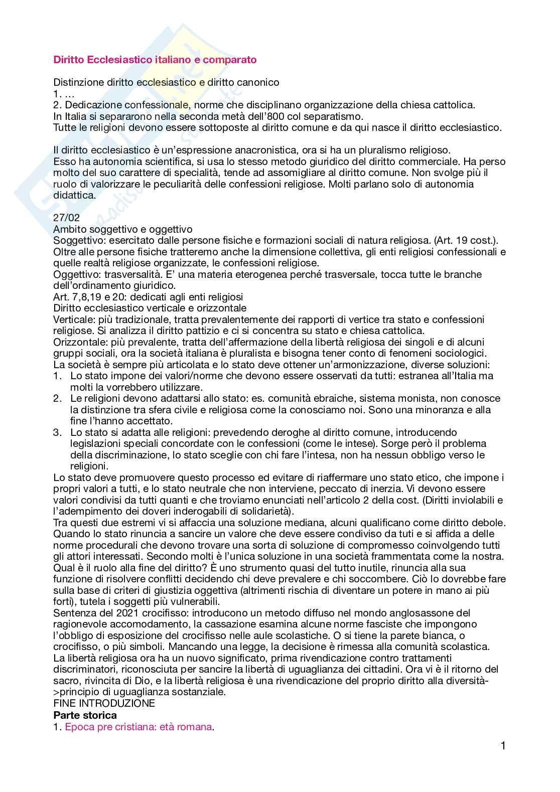 Diritto ecclesiastico italiano e comparato Pag. 1