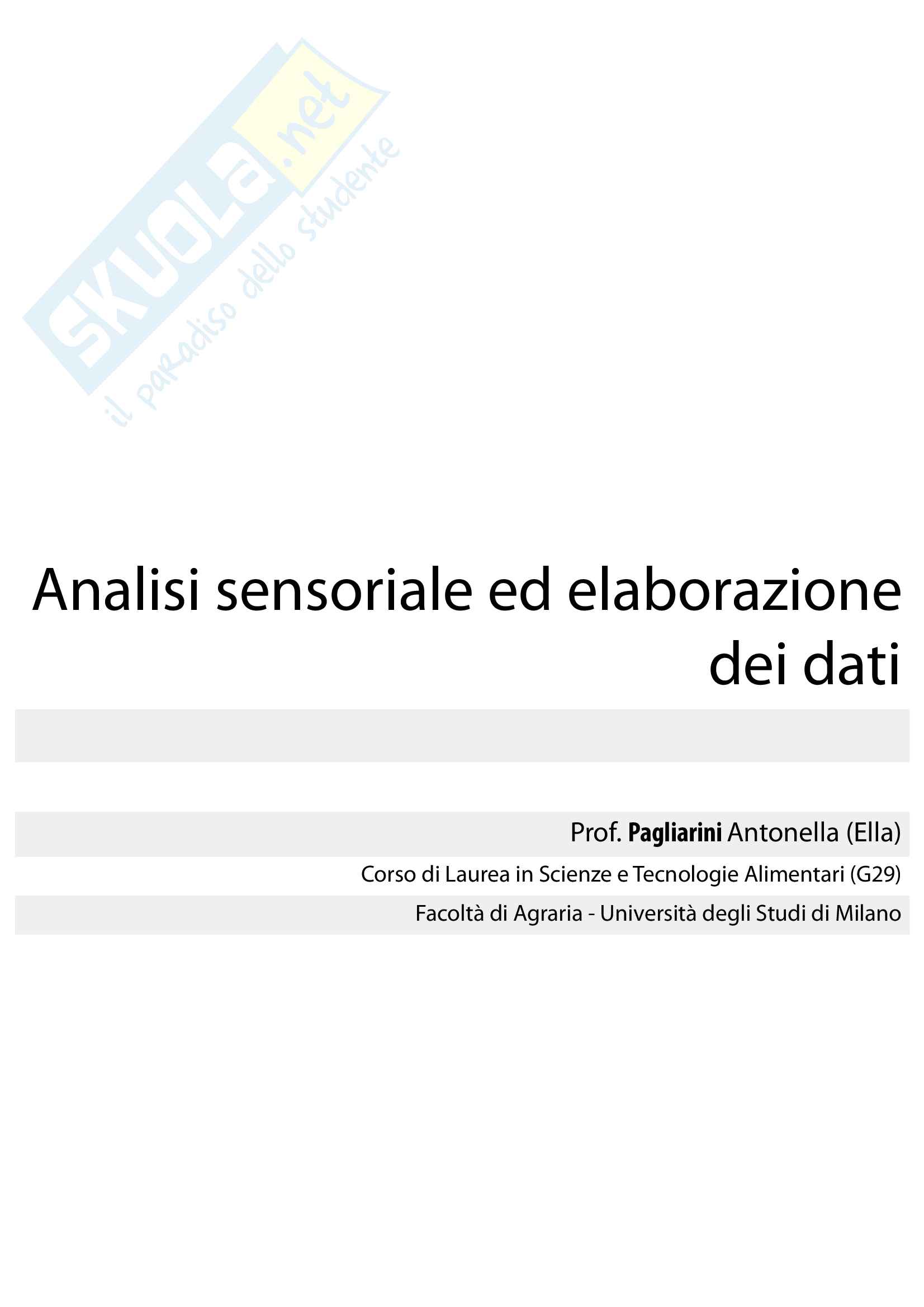 Analisi sensoriale ed elaborazione dati Pag. 1