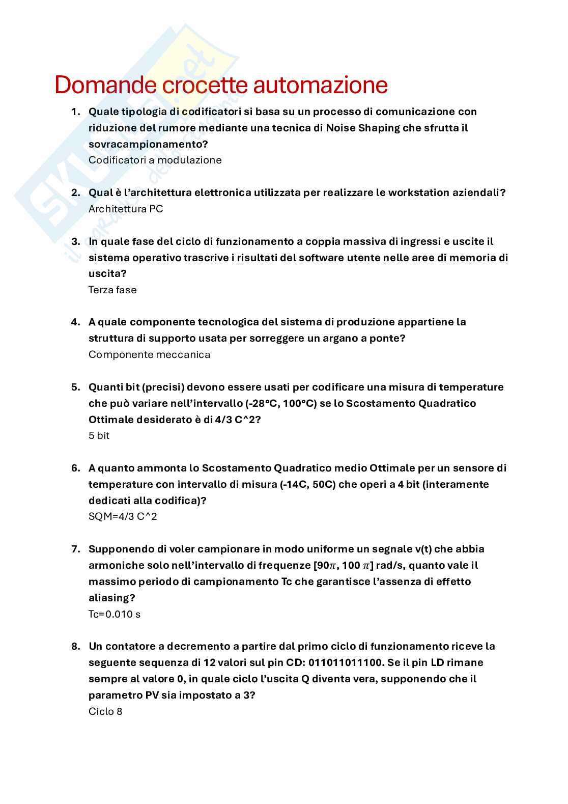 Domande a crocette esame Tecnologie per l'automazione industriale Pag. 1