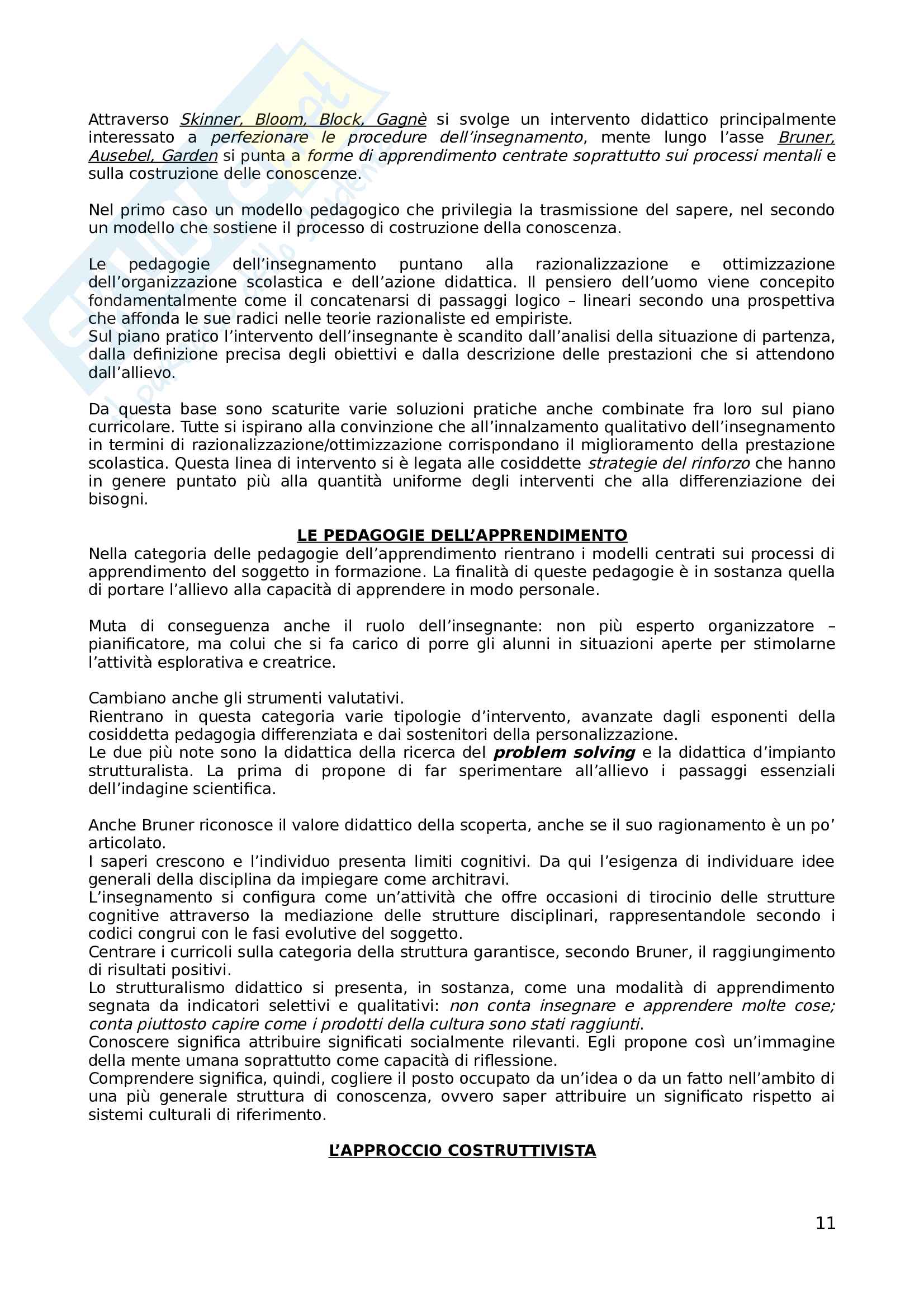 Riassunto esame pedagogia generale, docenti Chiosso e Nosari, libro consigliato I Significati dell'educazione. Teorie Pedagogiche e della formazione contemporanee, Chiosso Pag. 11