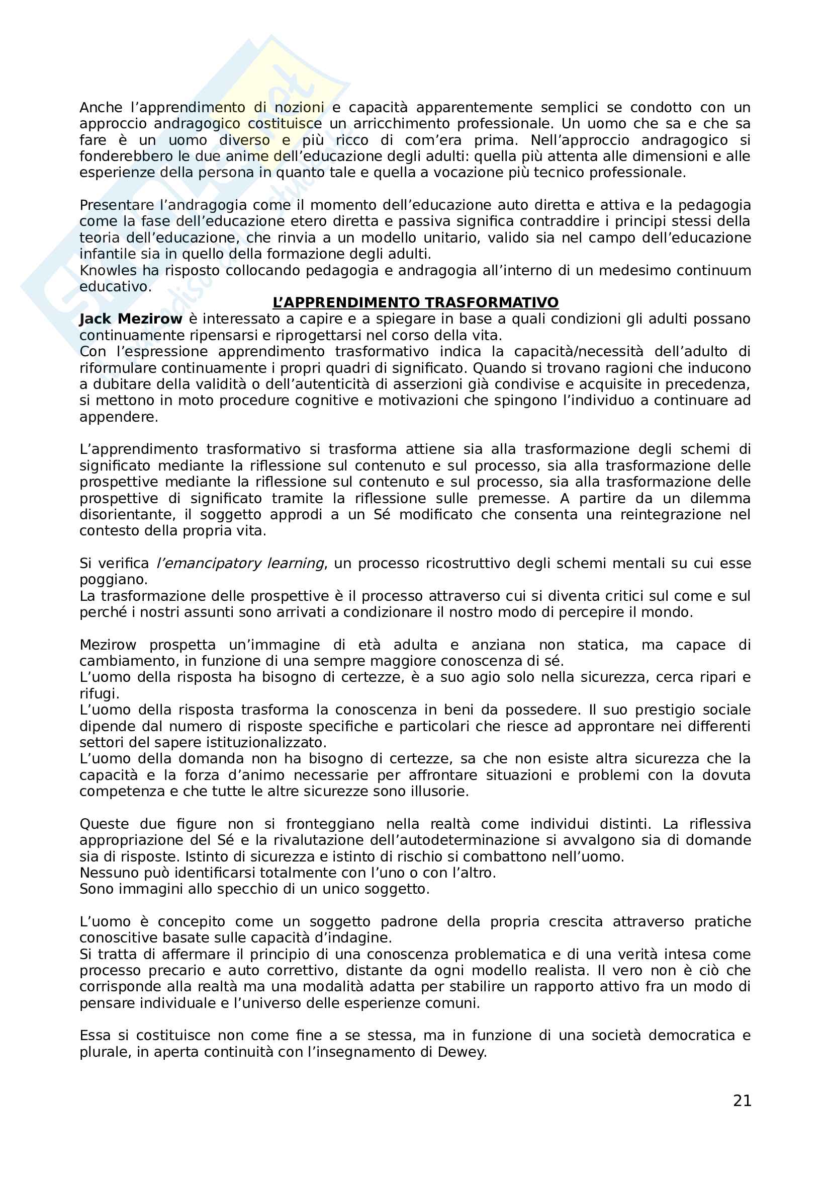Riassunto esame pedagogia generale, docenti Chiosso e Nosari, libro consigliato I Significati dell'educazione. Teorie Pedagogiche e della formazione contemporanee, Chiosso Pag. 21
