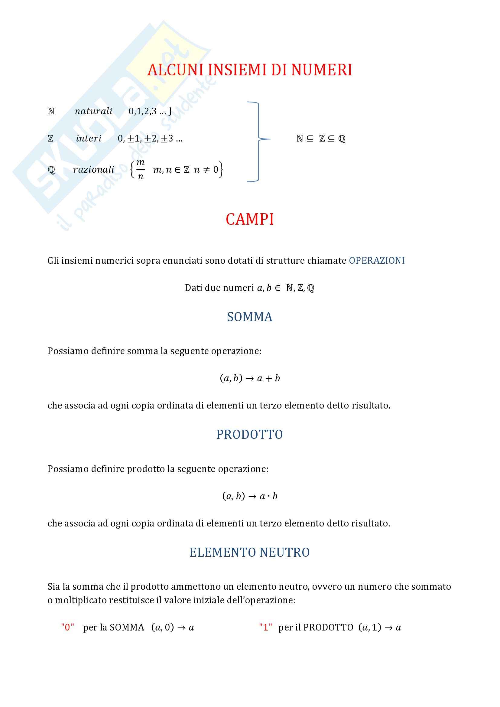Algebra - Numeri reali e numeri complessi Pag. 1