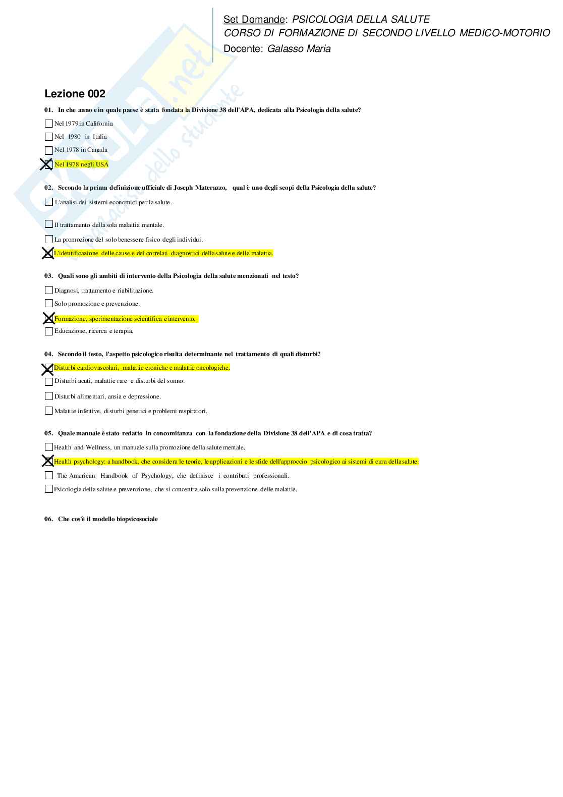 Risposte domande chiuse Psicologia della salute aggiornate 2026 Pag. 6