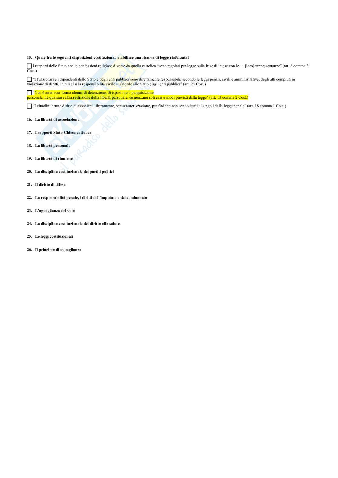Domande chiuse multiple 2023 Diritto costituzionale Pag. 16