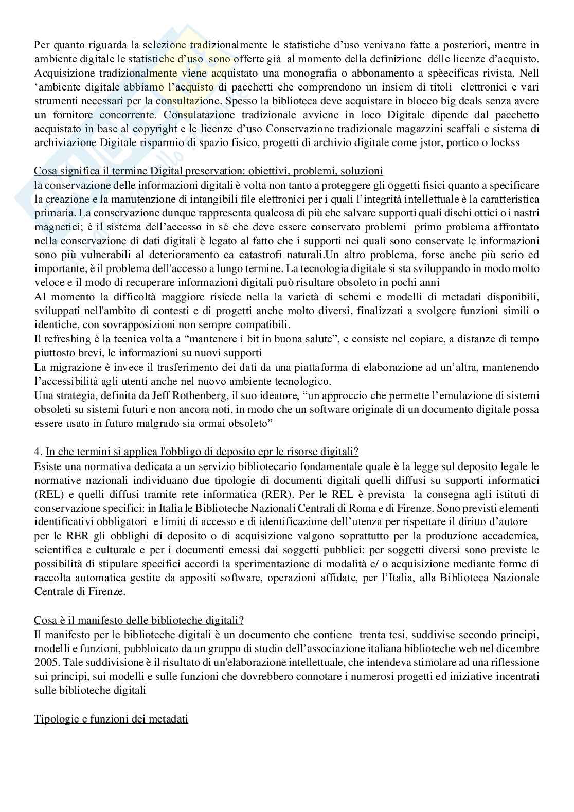 Domande aperte paniere di Gestione delle biblioteche e delle risorse digitali Pag. 11