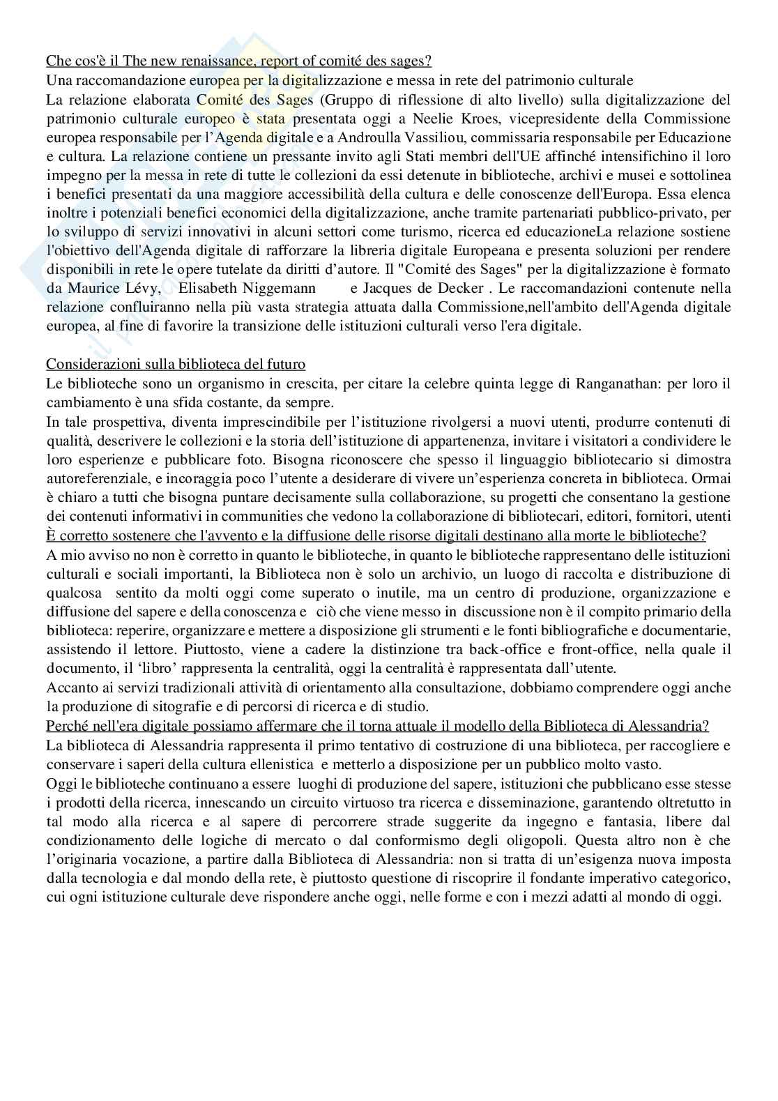 Domande aperte paniere di Gestione delle biblioteche e delle risorse digitali Pag. 16