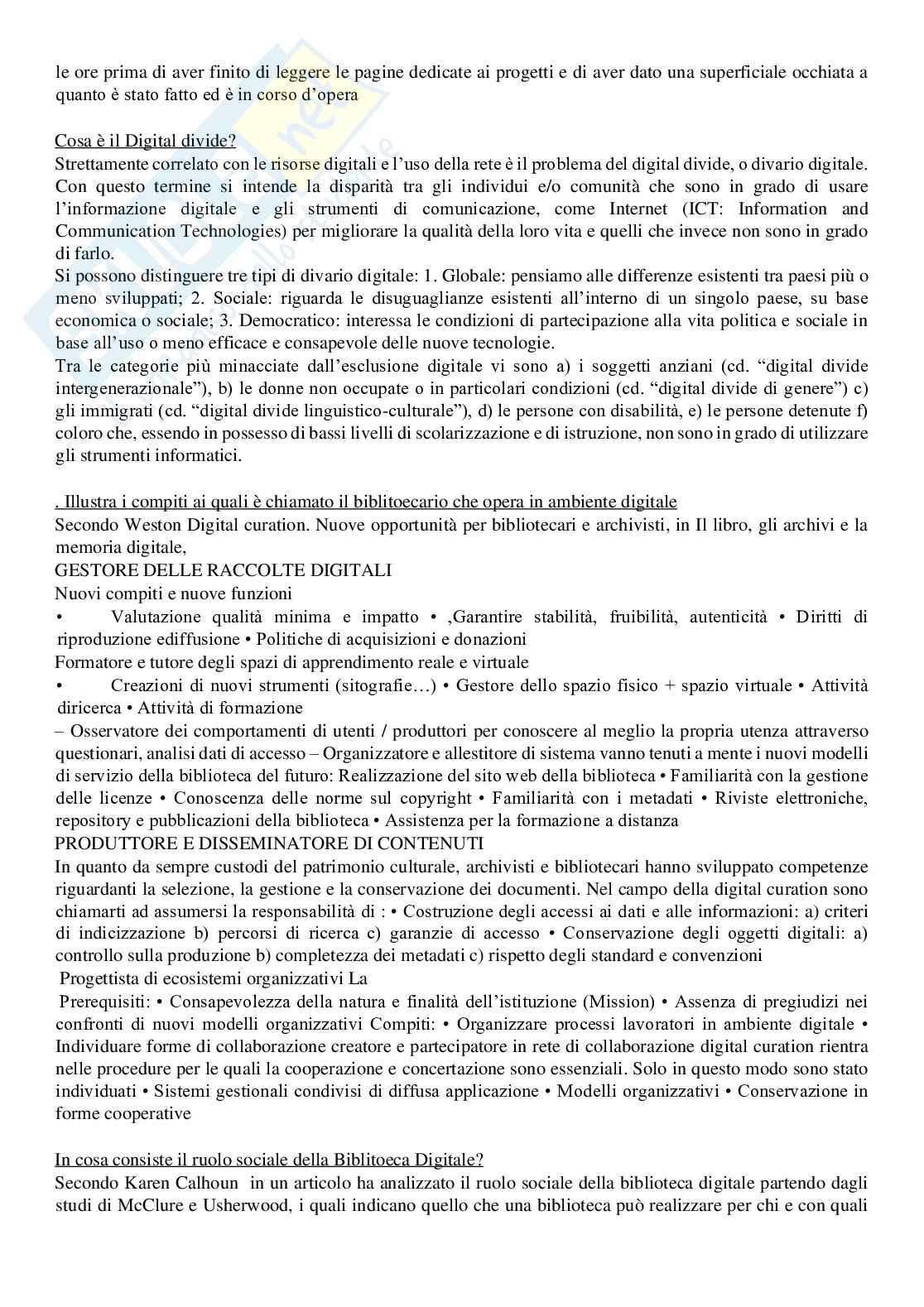 Domande aperte paniere di Gestione delle biblioteche e delle risorse digitali Pag. 6