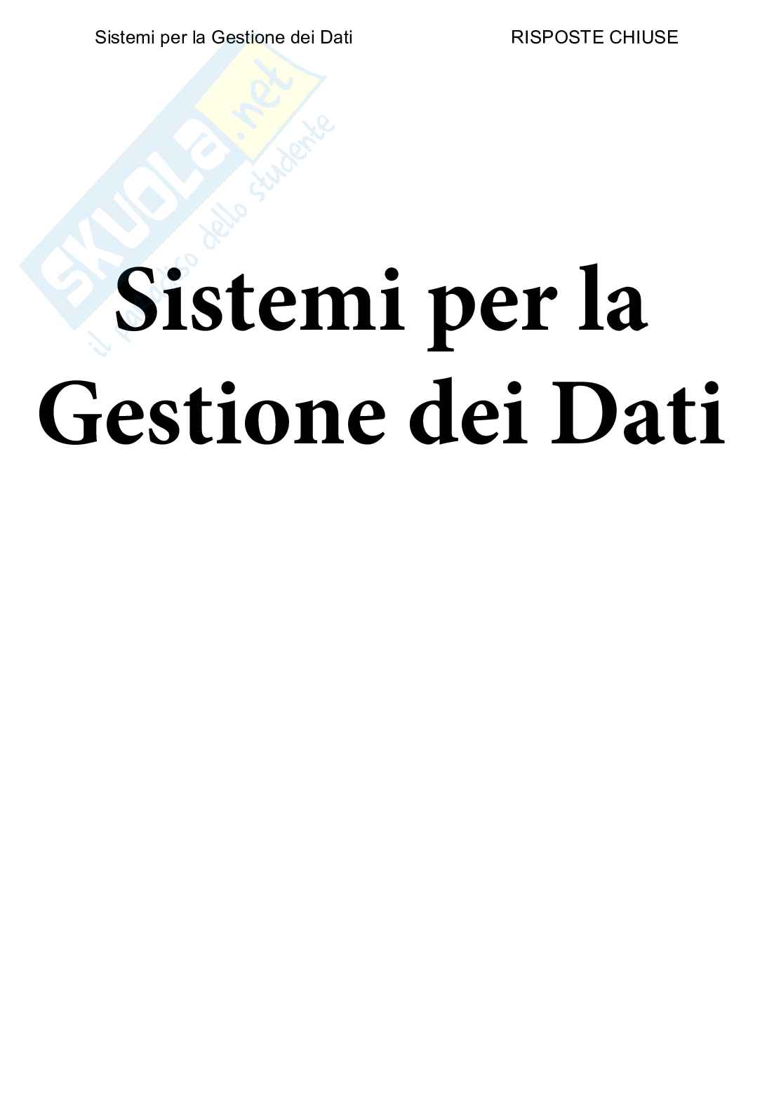 Sistemi per la gestione dei dati - Paniere compilato Pag. 1