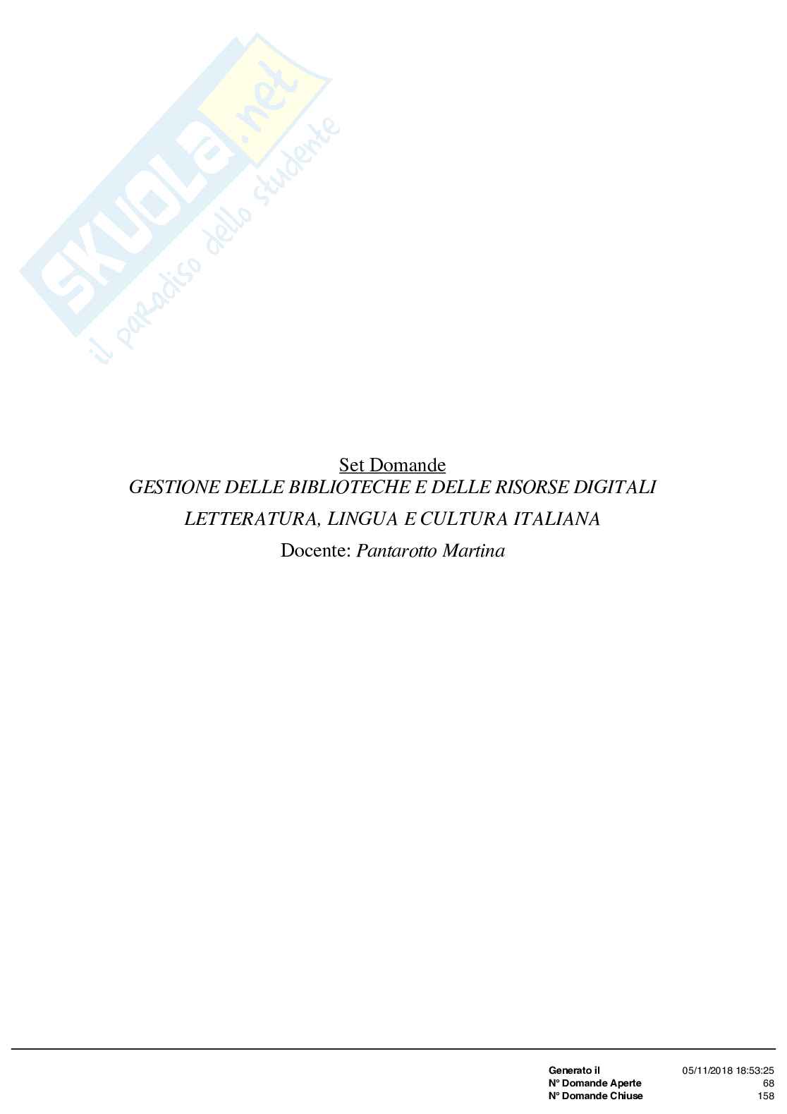 Paniere Gestione delle biblioteche e delle risorse digitali Pag. 1