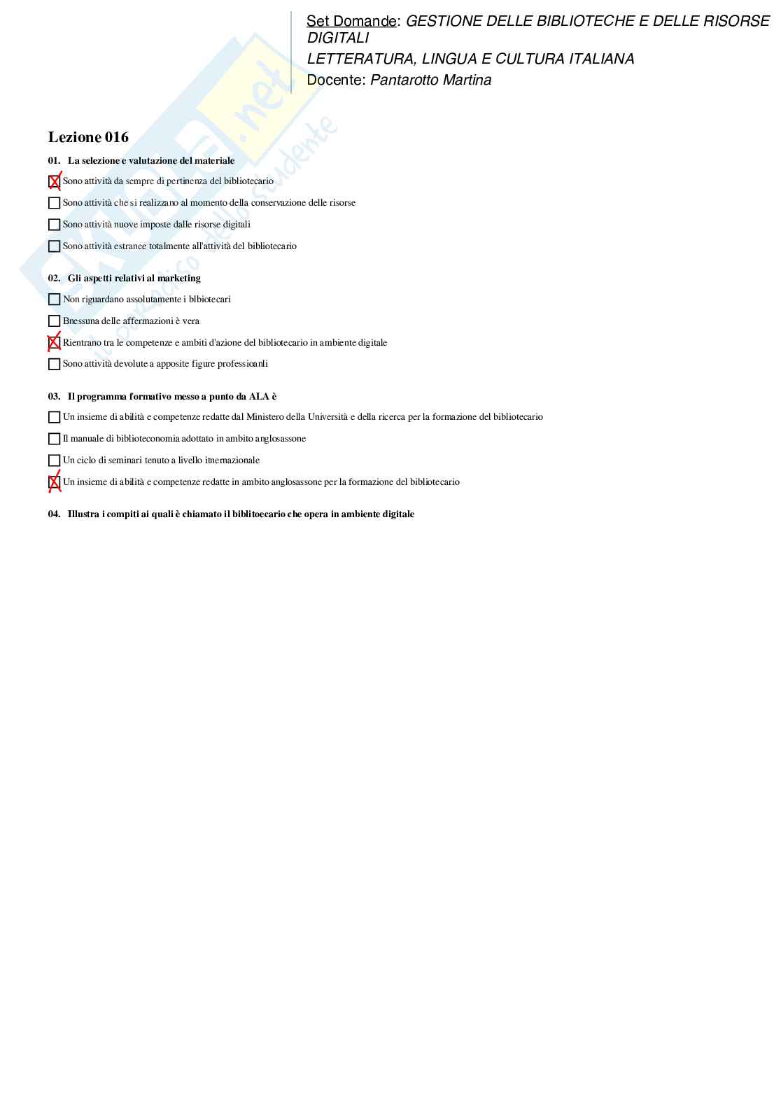 Paniere Gestione delle biblioteche e delle risorse digitali Pag. 16