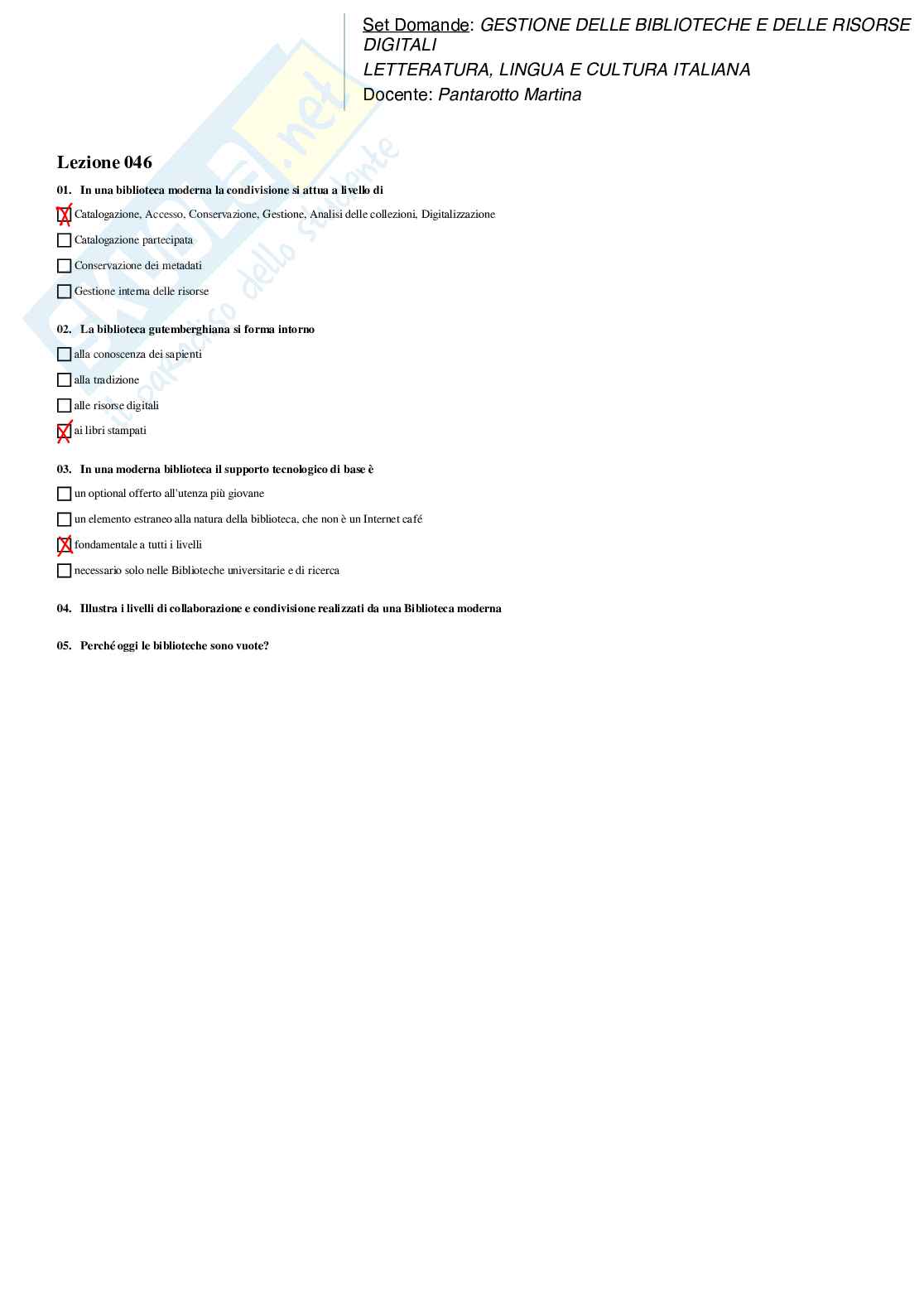 Paniere Gestione delle biblioteche e delle risorse digitali Pag. 46