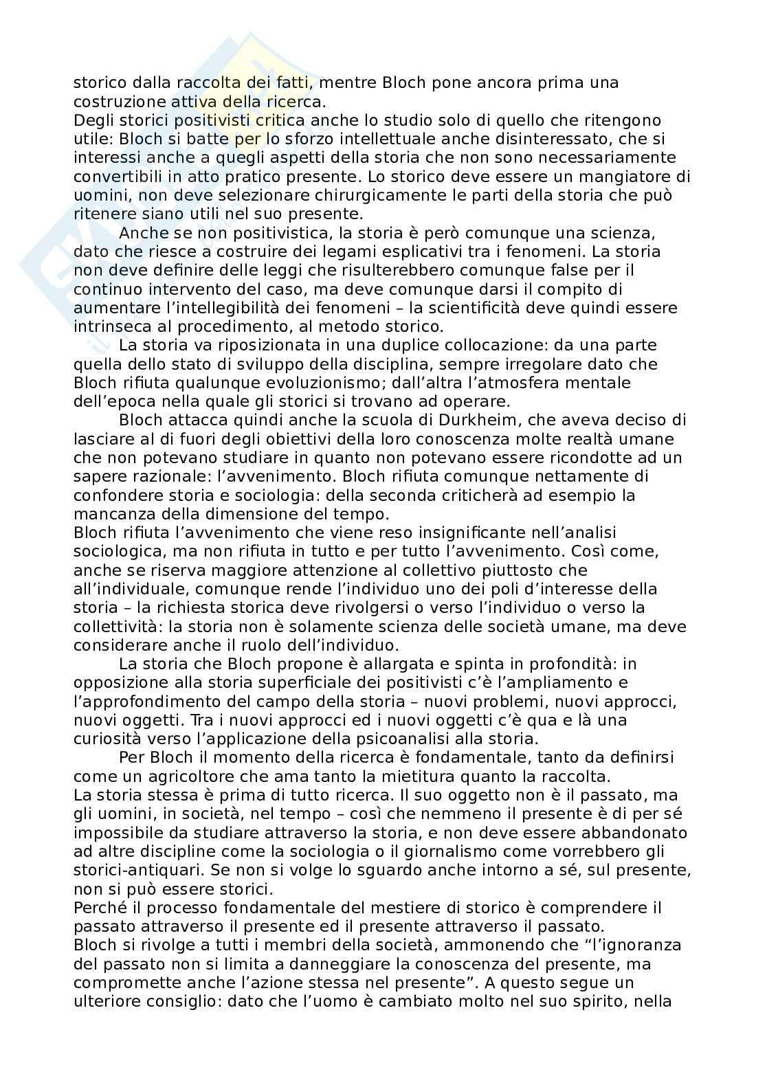 Riassunto esame Storia, Prof. Rimini Carlo Pirro, libro consigliato Apologia della storia, Bloch Pag. 2