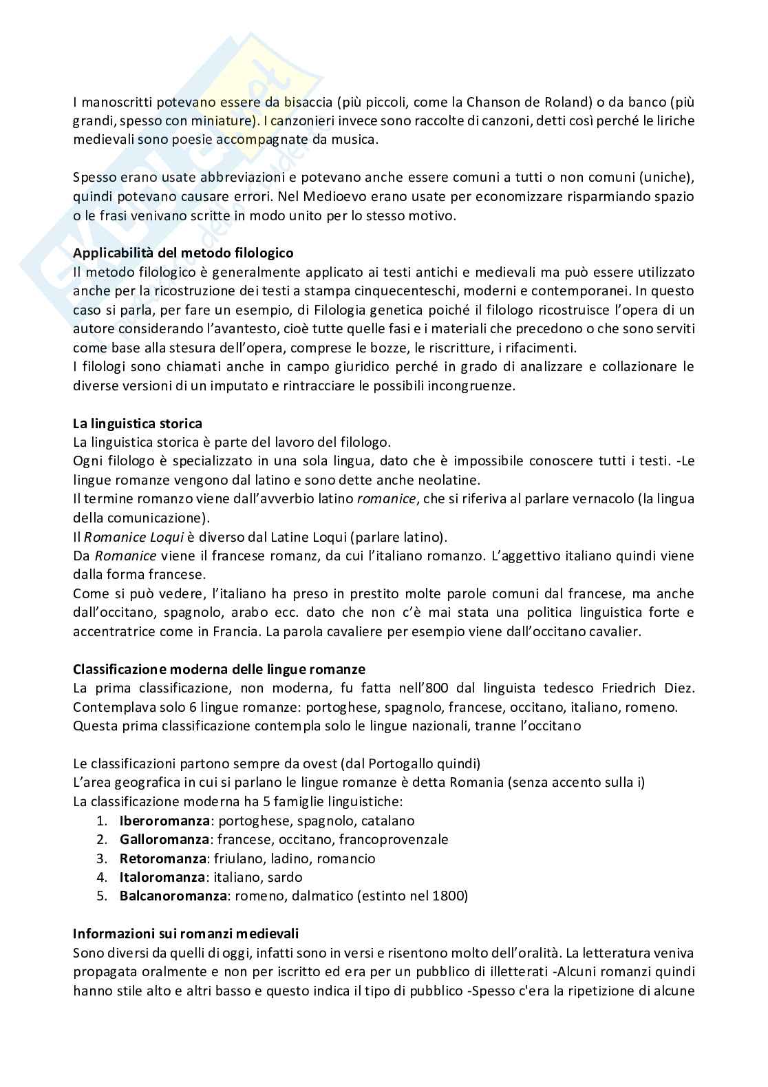 Appunti per esame di Filologia e linguistica romanza  Pag. 2