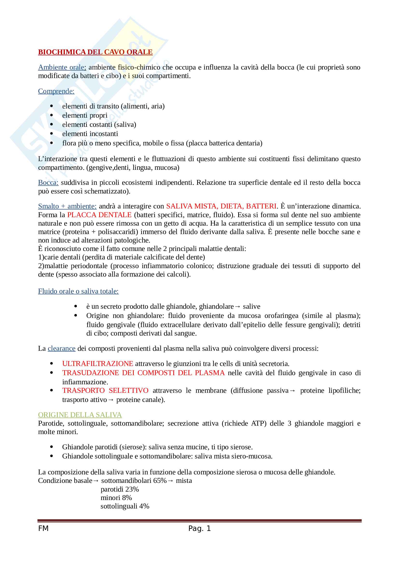 Biochimica del cavo orale Pag. 1