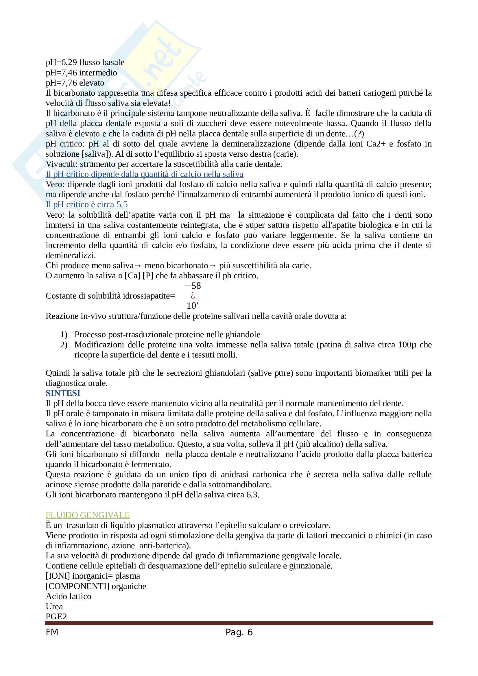Biochimica del cavo orale Pag. 6