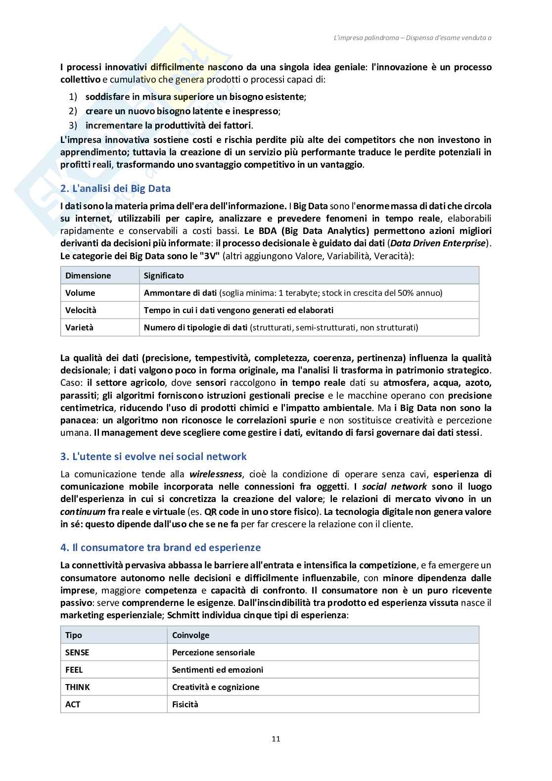 Riassunto esame Governo e gestione delle organizzazioni nell'evoluzione digitale, Prof. Santovito Savino, libro consigliato L'Impresa palindroma, Savino Pag. 11