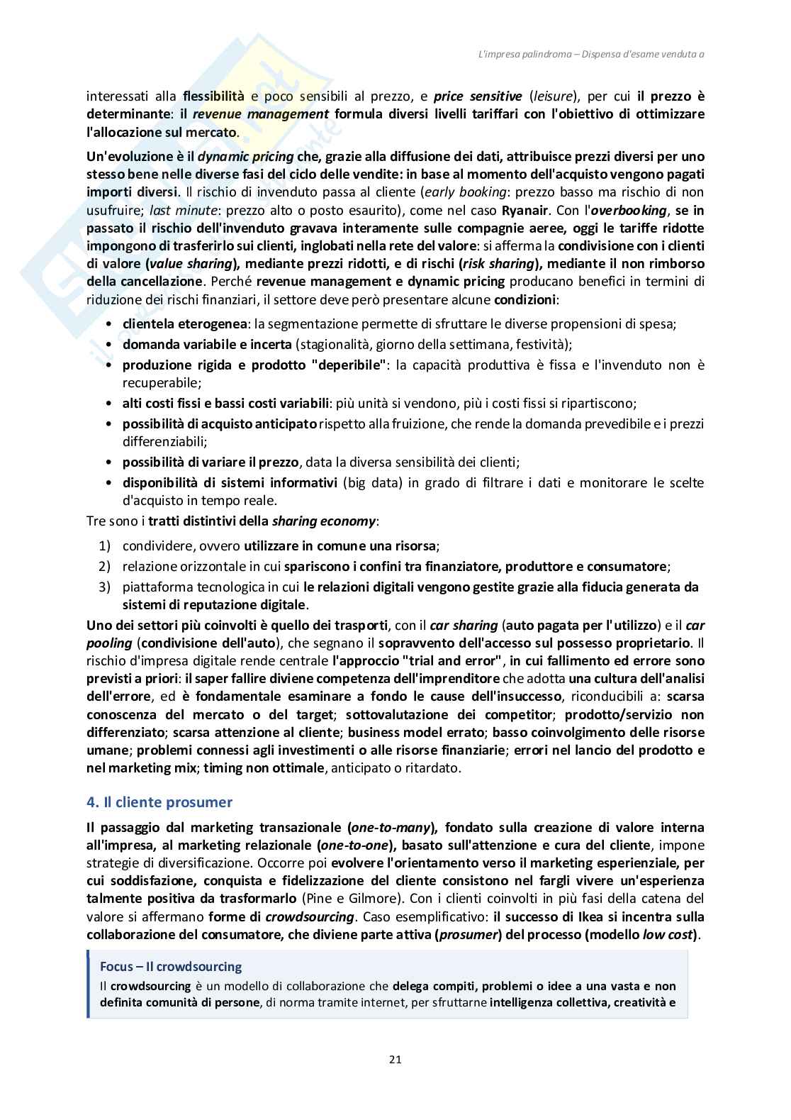 Riassunto esame Governo e gestione delle organizzazioni nell'evoluzione digitale, Prof. Santovito Savino, libro consigliato L'Impresa palindroma, Savino Pag. 21