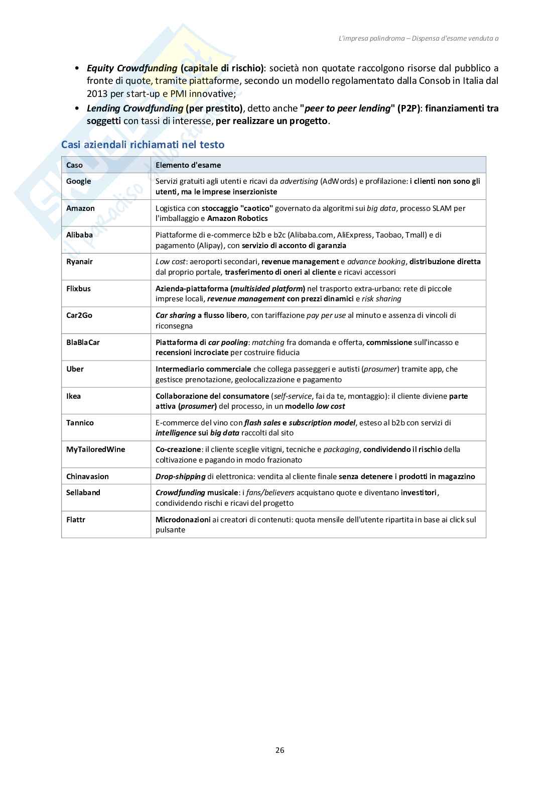 Riassunto esame Governo e gestione delle organizzazioni nell'evoluzione digitale, Prof. Santovito Savino, libro consigliato L'Impresa palindroma, Savino Pag. 26