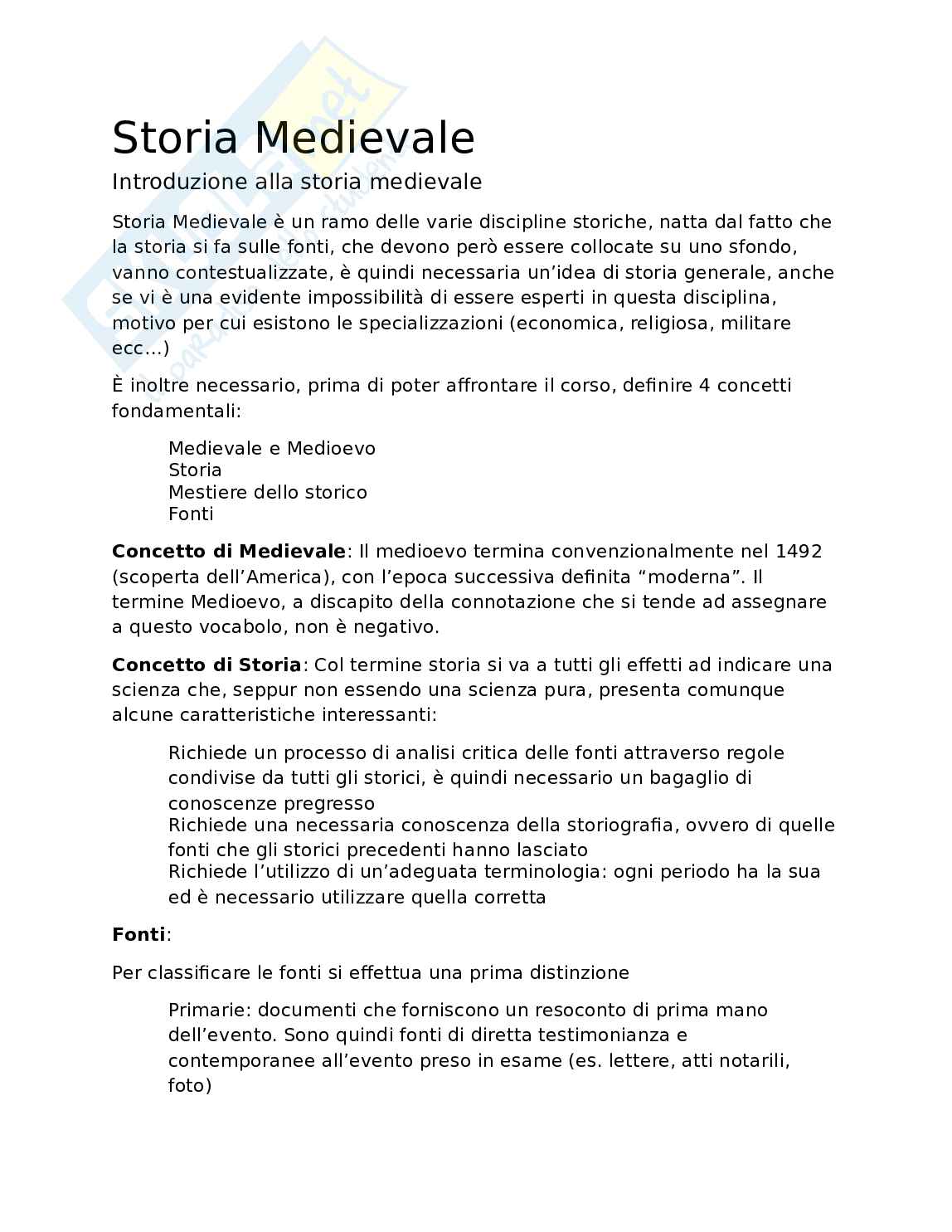 Introduzione Storia medievale Pag. 1