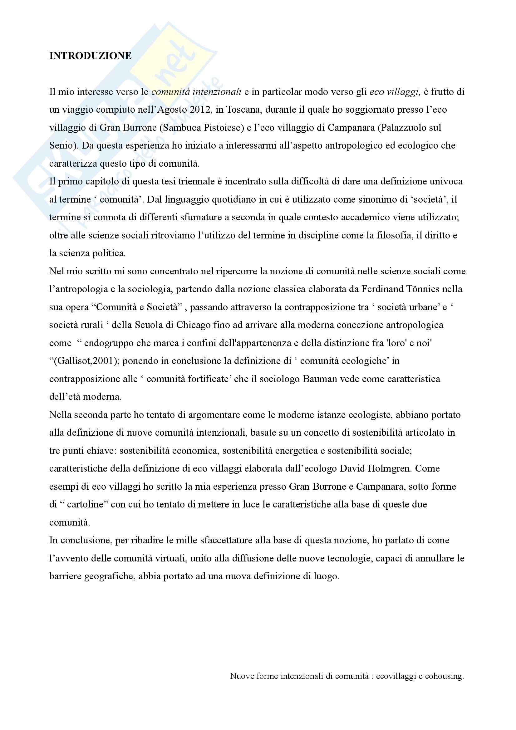 Nuove forme intenzionali di comunità ecovillaggi e cohousing Pag. 1