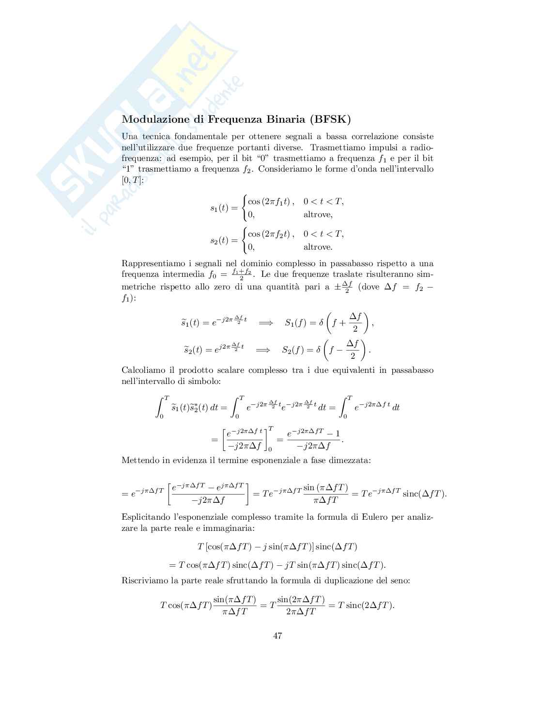 Trasmissione dei segnali digitali - Segnalazioni binarie e spaziatura ottima in frequenza per BFSK Pag. 2