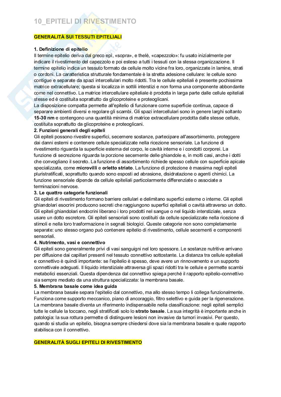 Riassunto esame Istologia e embriologia, Prof. Nervi Clara, libro consigliato Istologia, Monesi Pag. 1